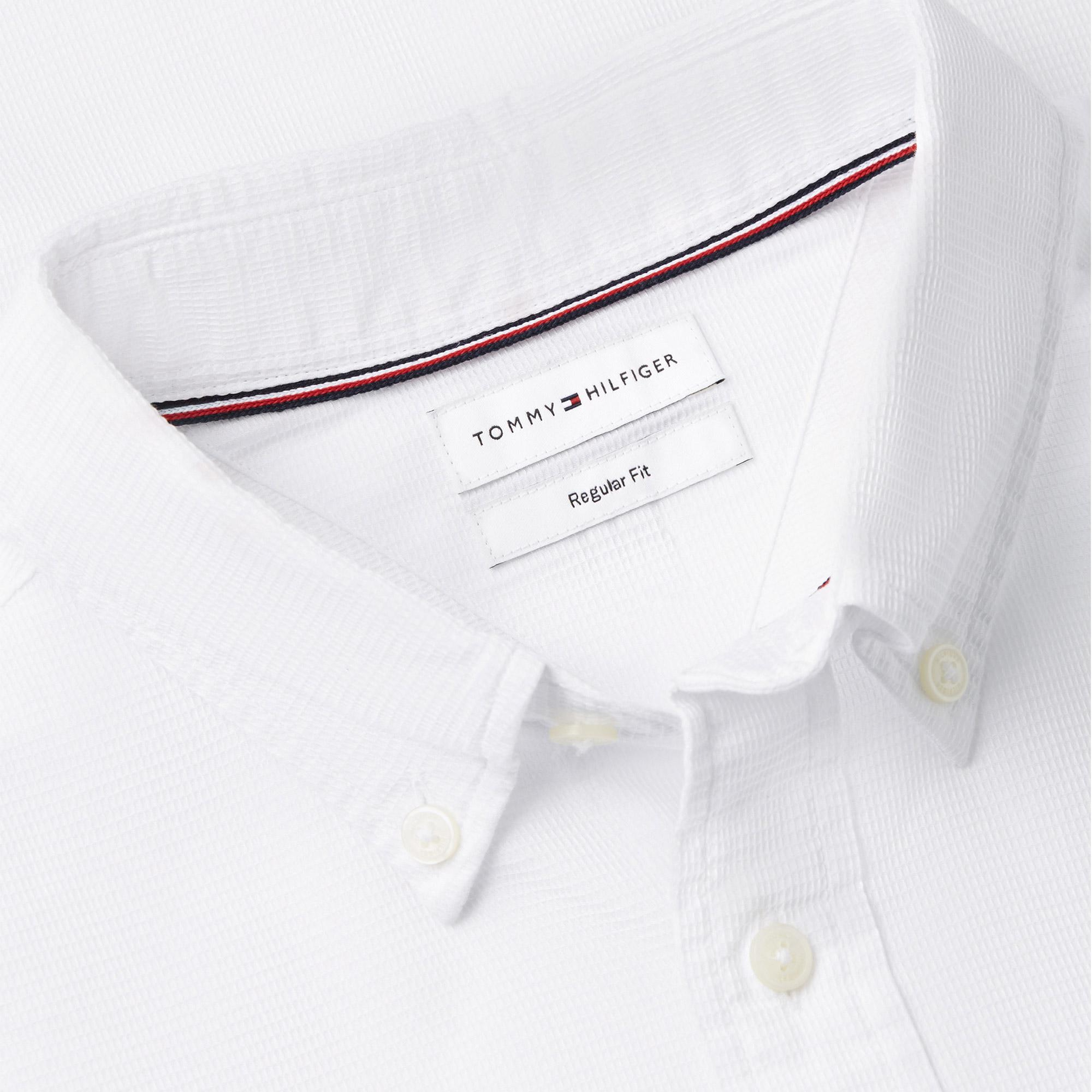 Tommy Hilfiger Flex Pop Mini Dobby Erkek Beyaz Gömlek