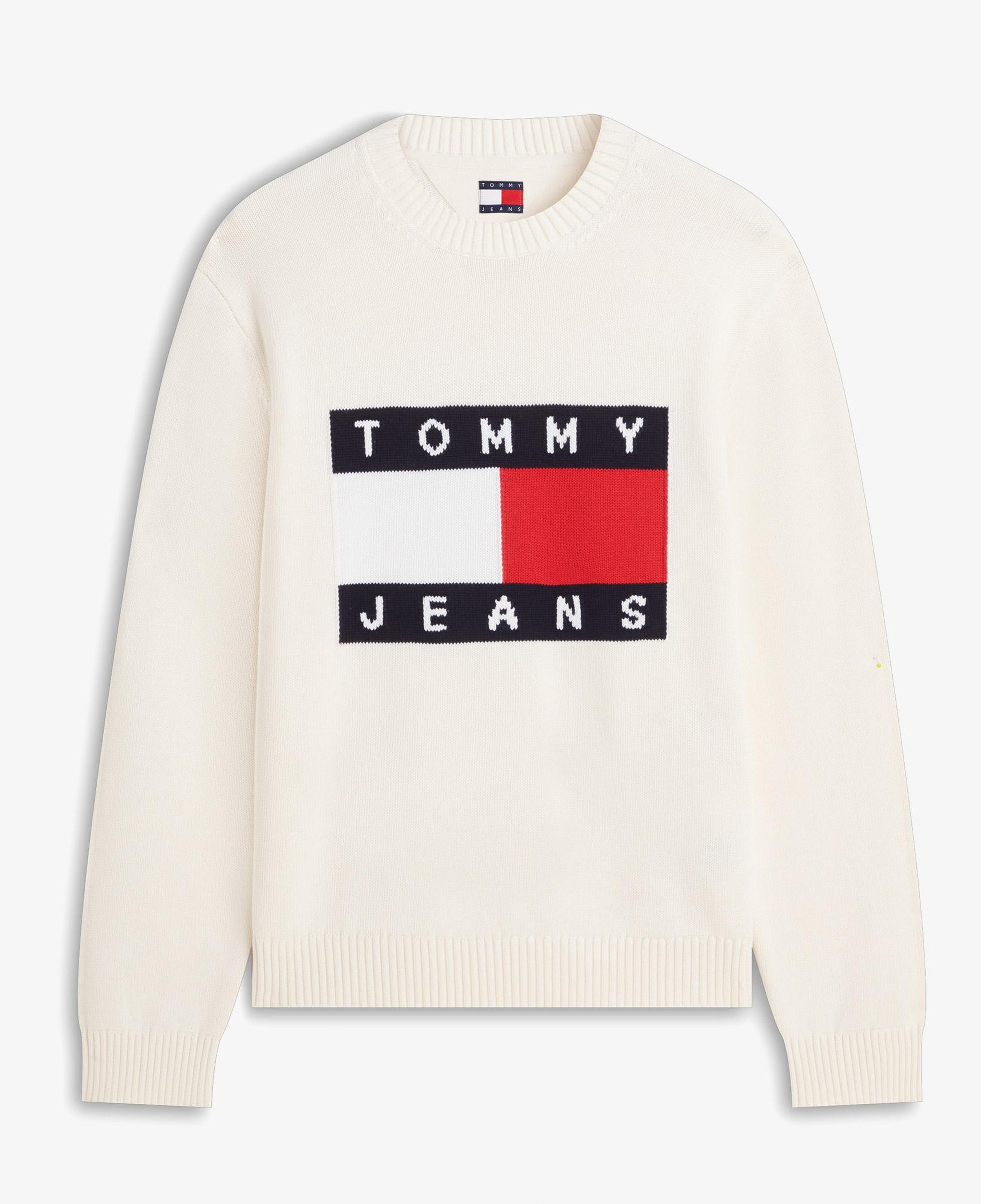 Tommy Hilfiger Flag Erkek Beyaz Triko