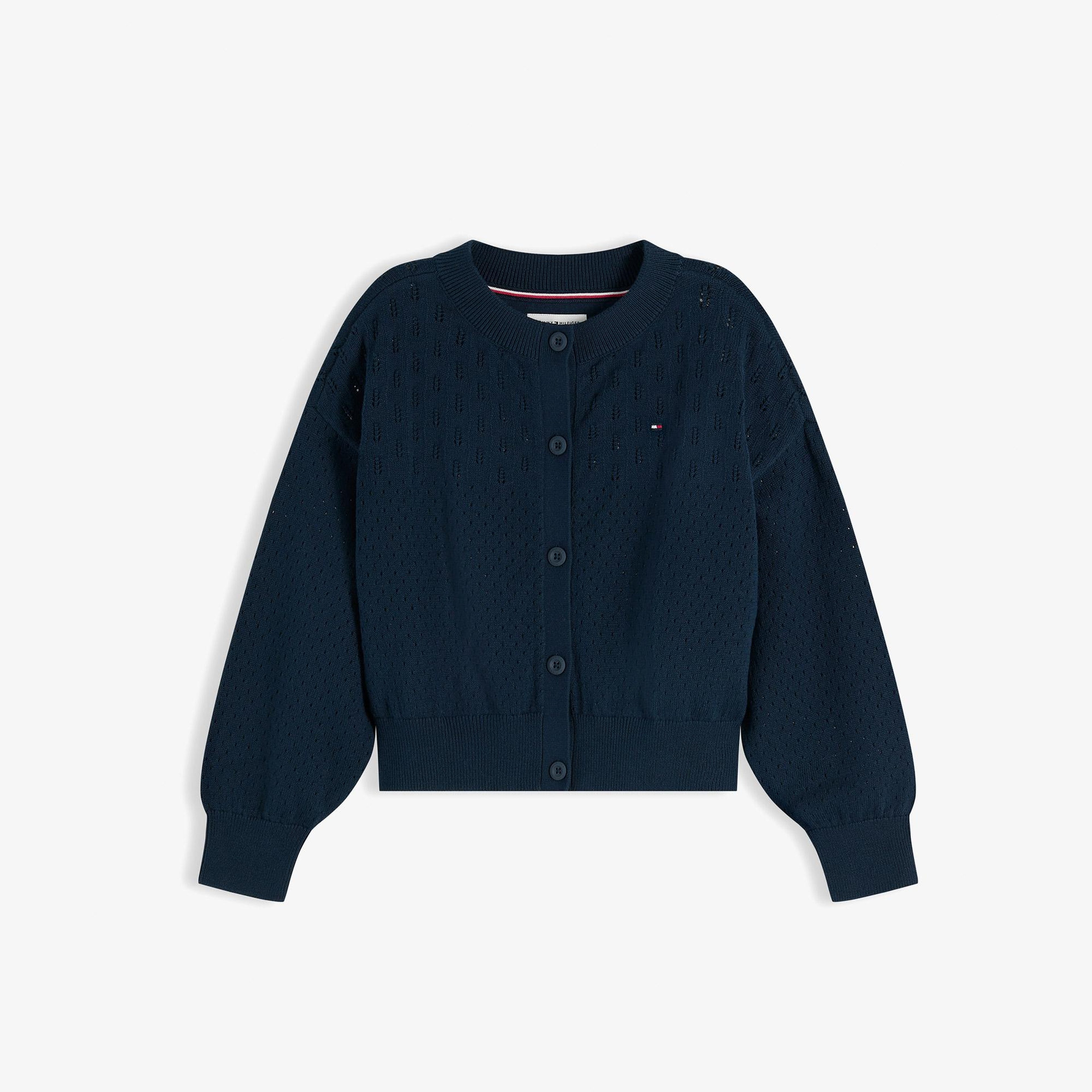 Tommy Hilfiger Pointelle Cardigan Çocuk Mavi Triko