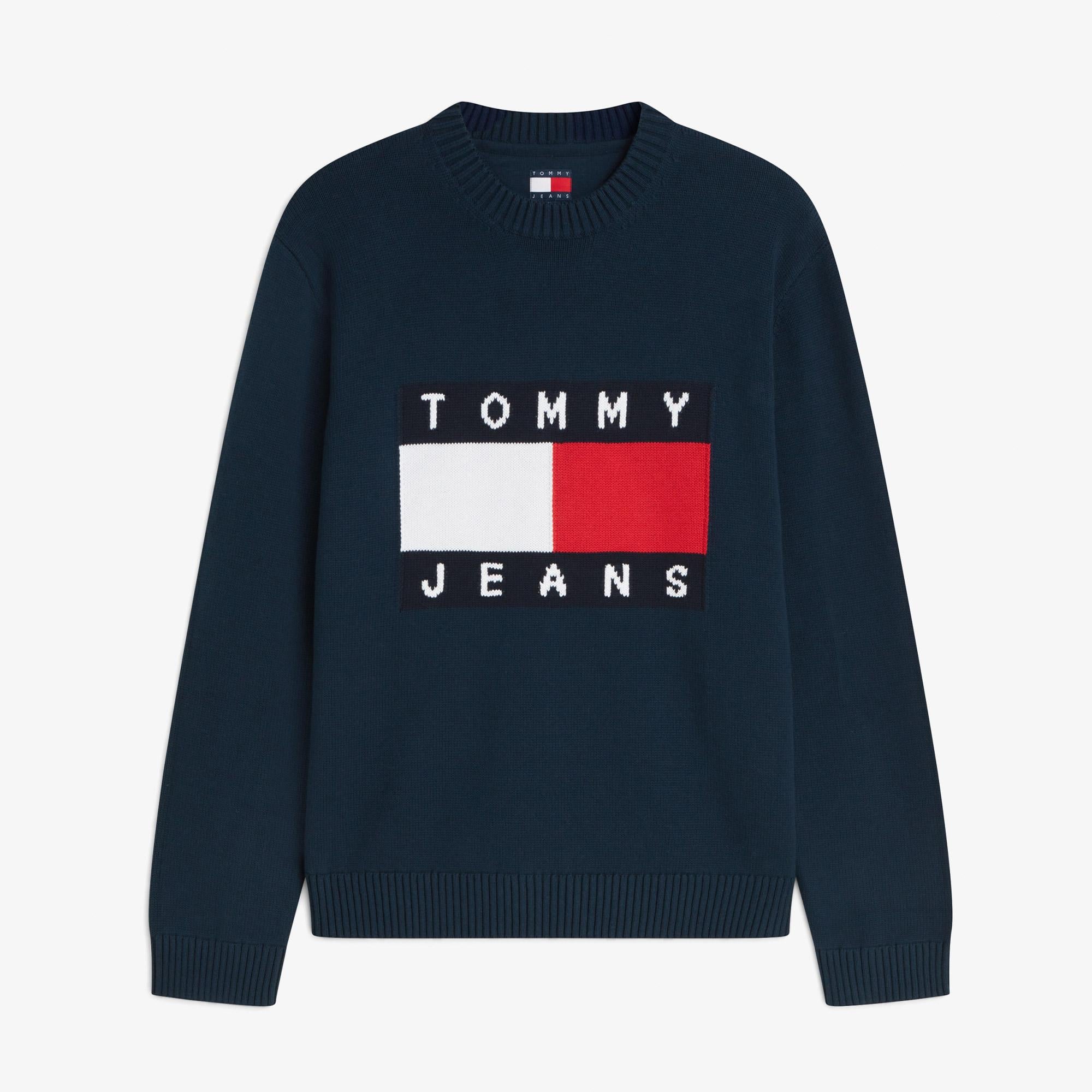 Tommy Hilfiger Flag Erkek Mavi Triko