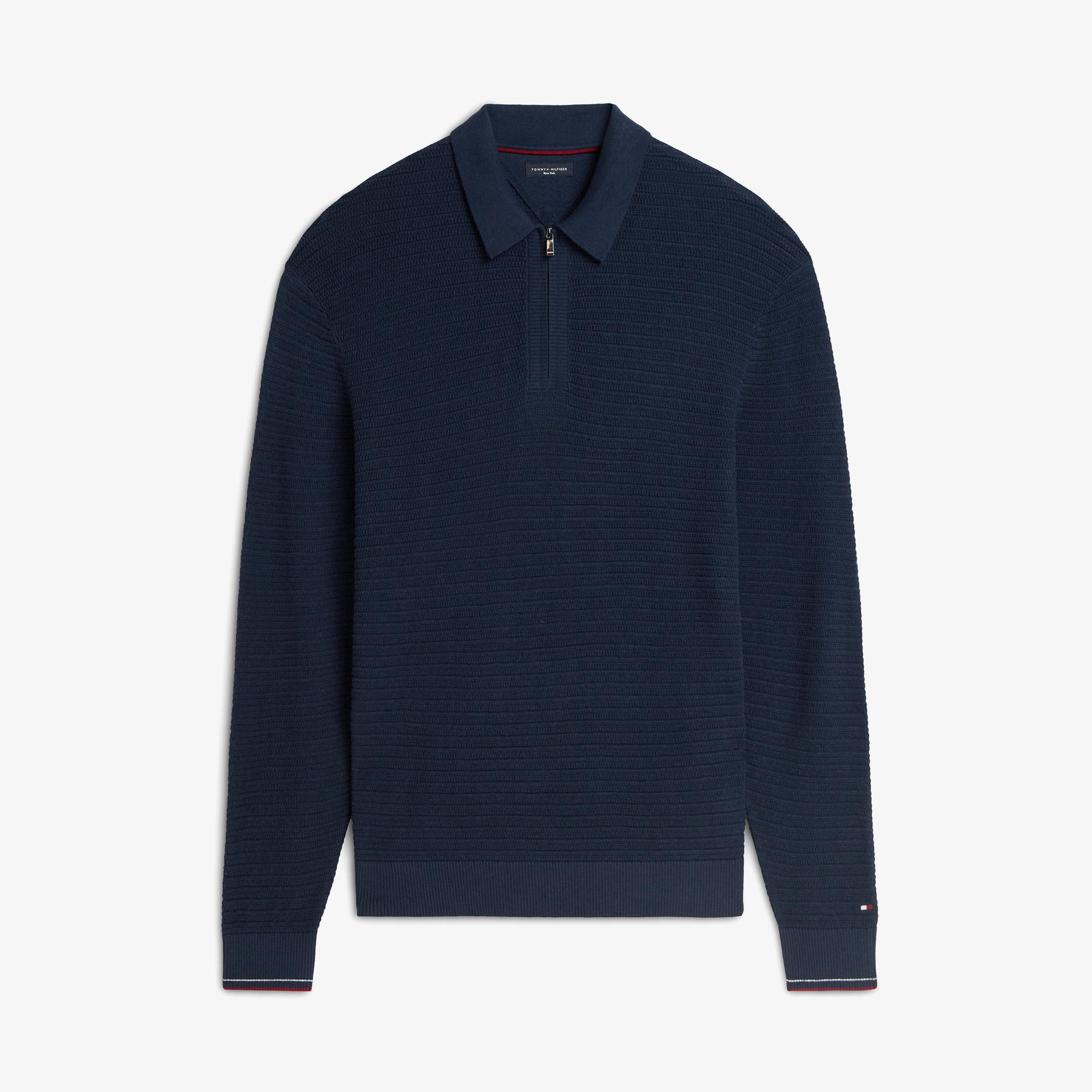 Tommy Hilfiger Knitted Zip Erkek Mavi Triko