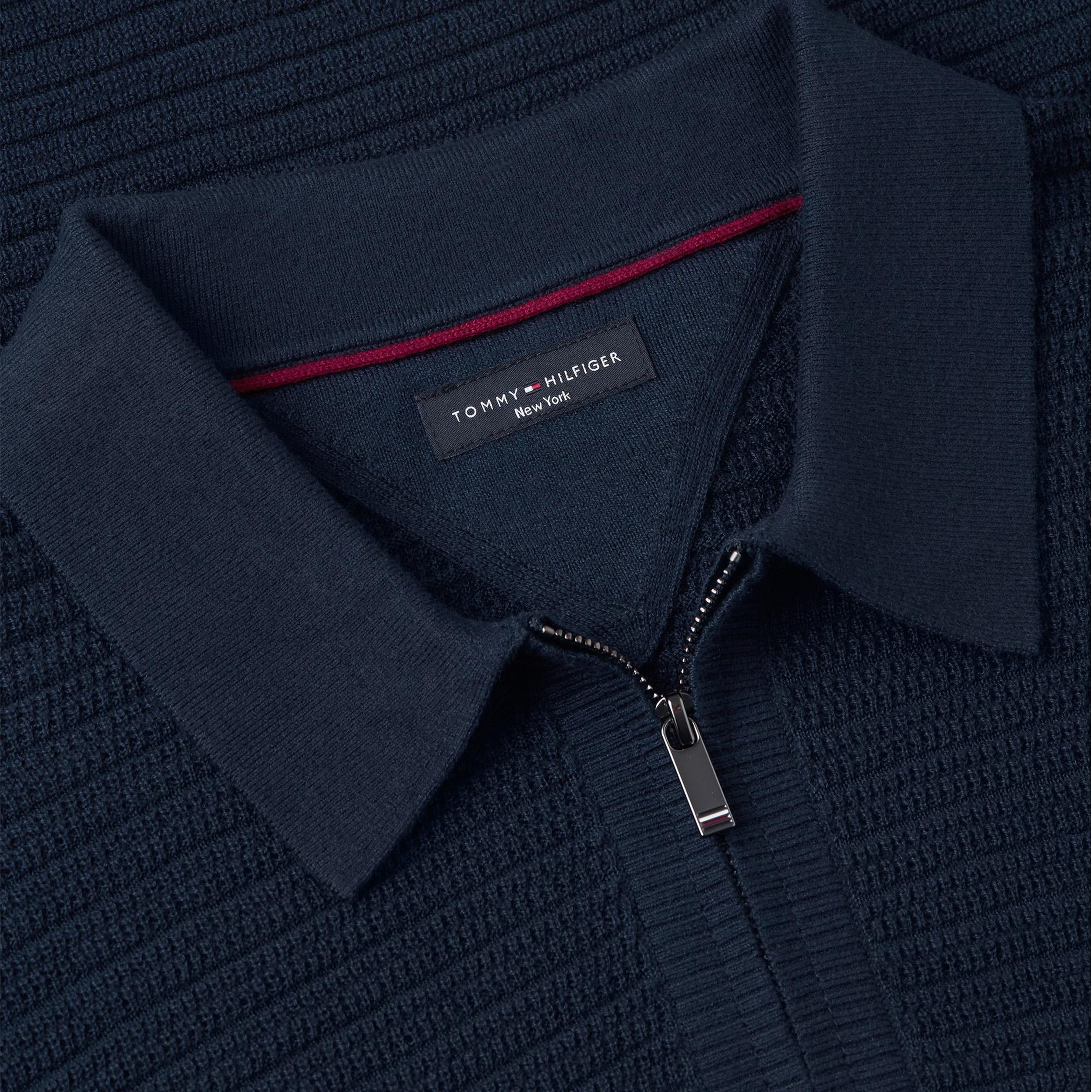 Tommy Hilfiger Knitted Zip Erkek Mavi Triko