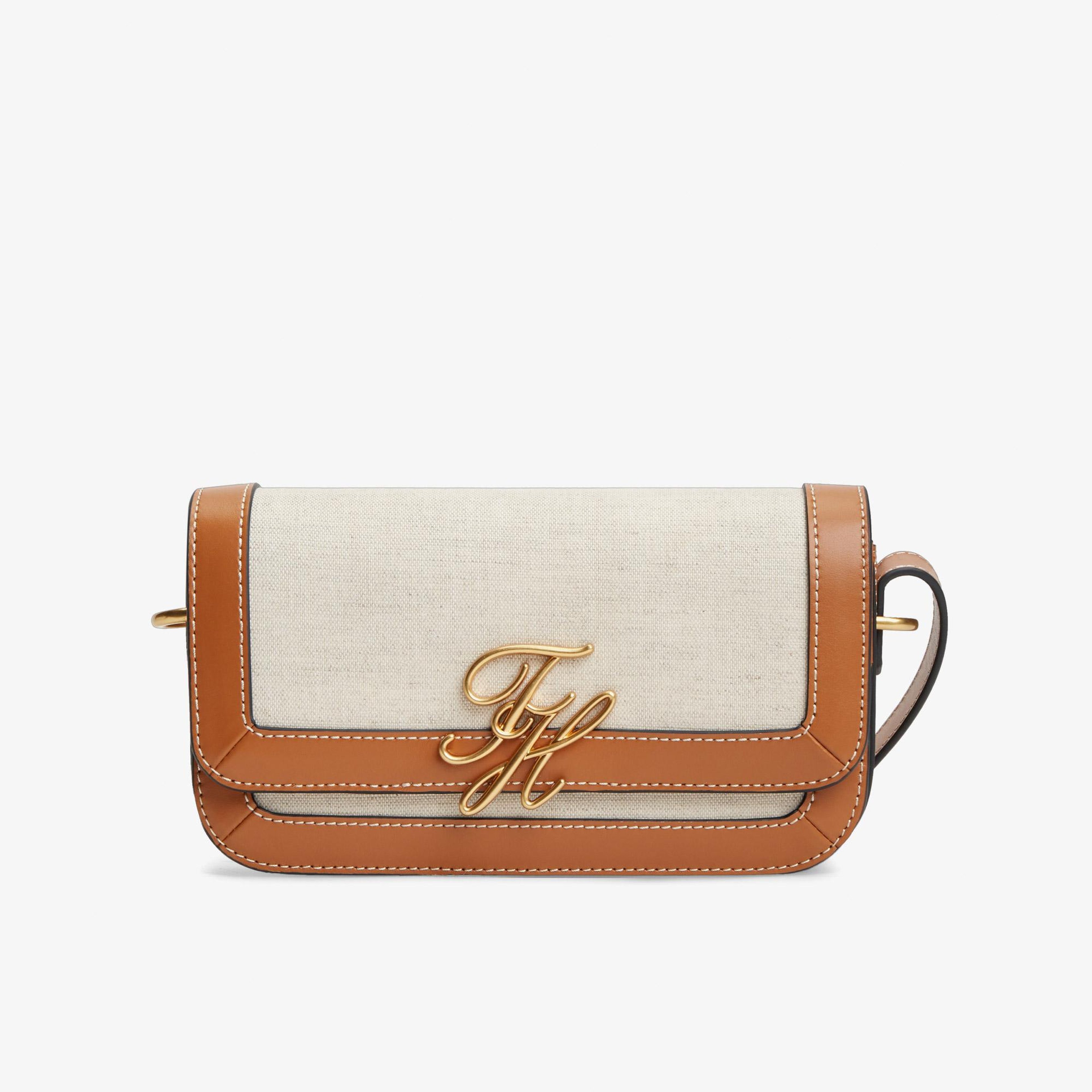 Tommy Hilfiger Script Flap Crossover Canvas Kadın Kahverengi El Çantası