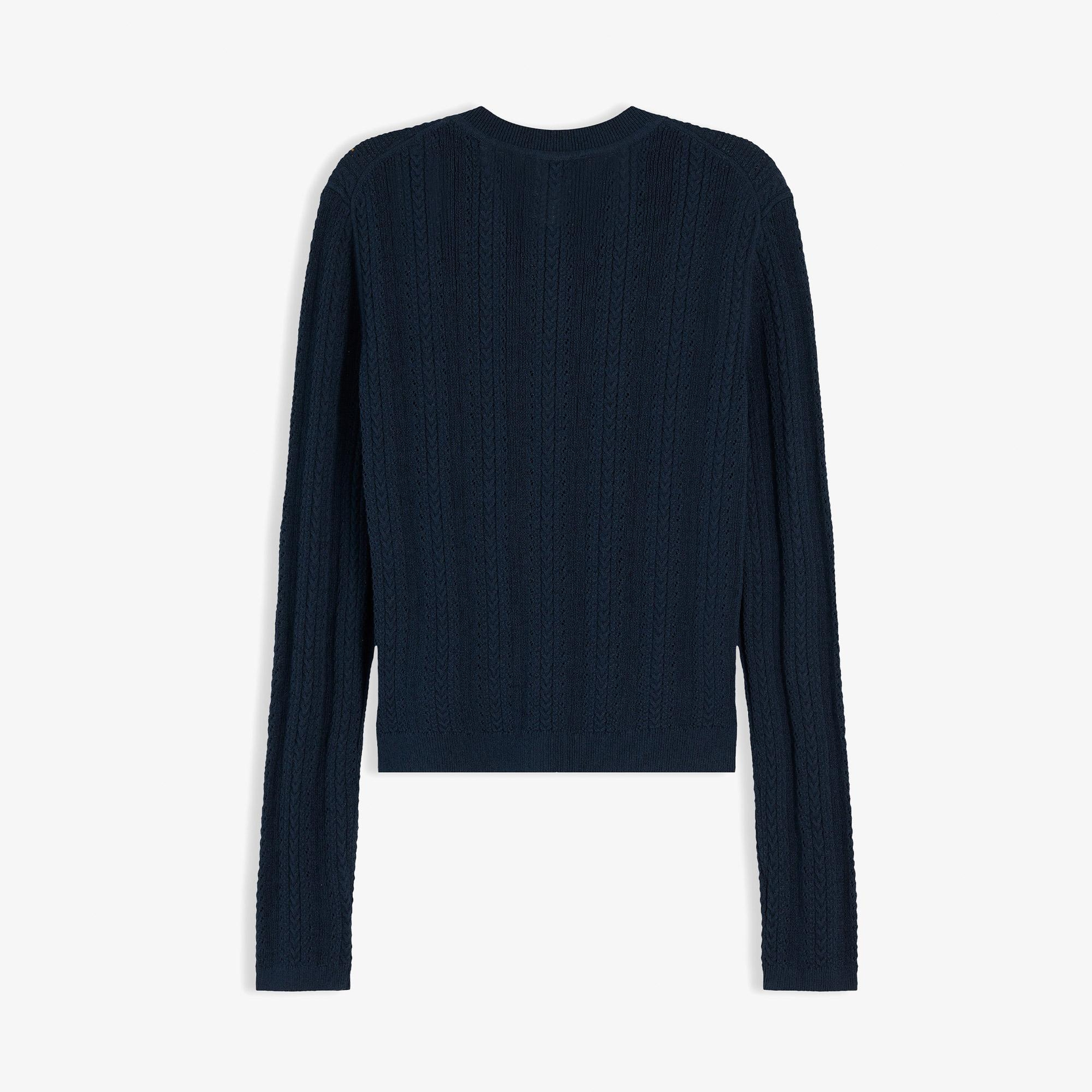 Tommy Hilfiger Mini Cable Pointelle Henley Kadın Mavi Triko