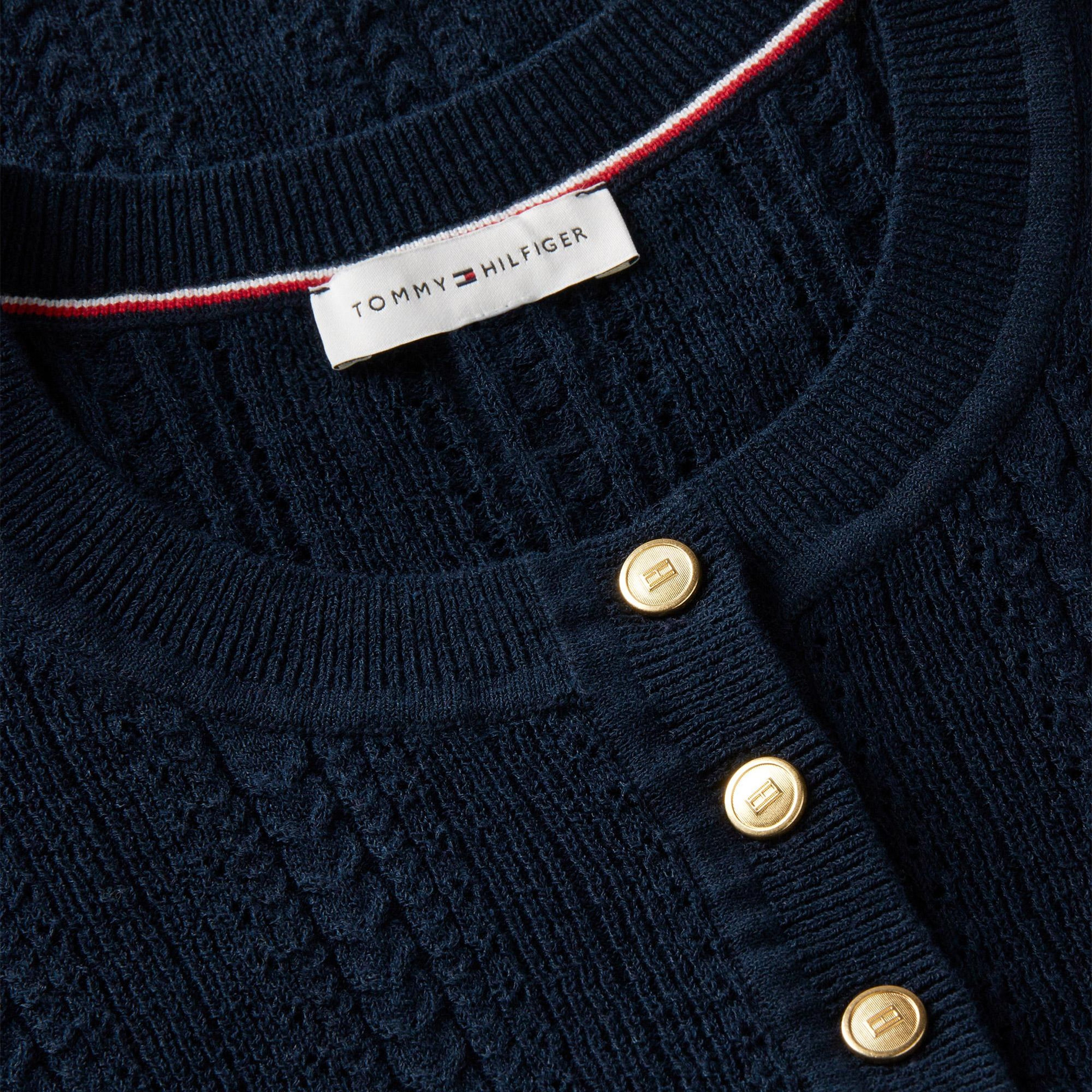 Tommy Hilfiger Mini Cable Pointelle Henley Kadın Mavi Triko