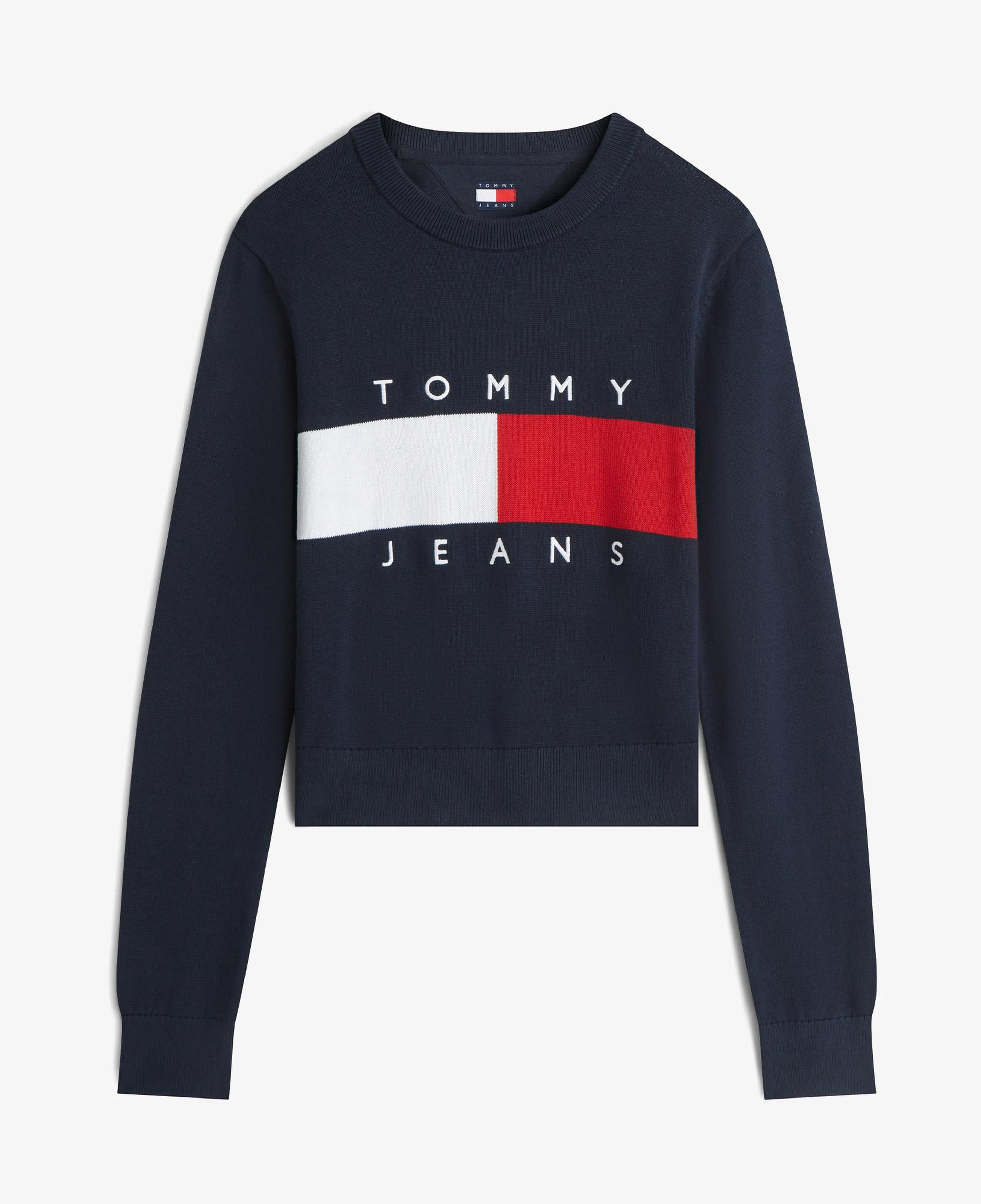 Tommy Hilfiger Flag Crew Neck Kadın Mavi Triko