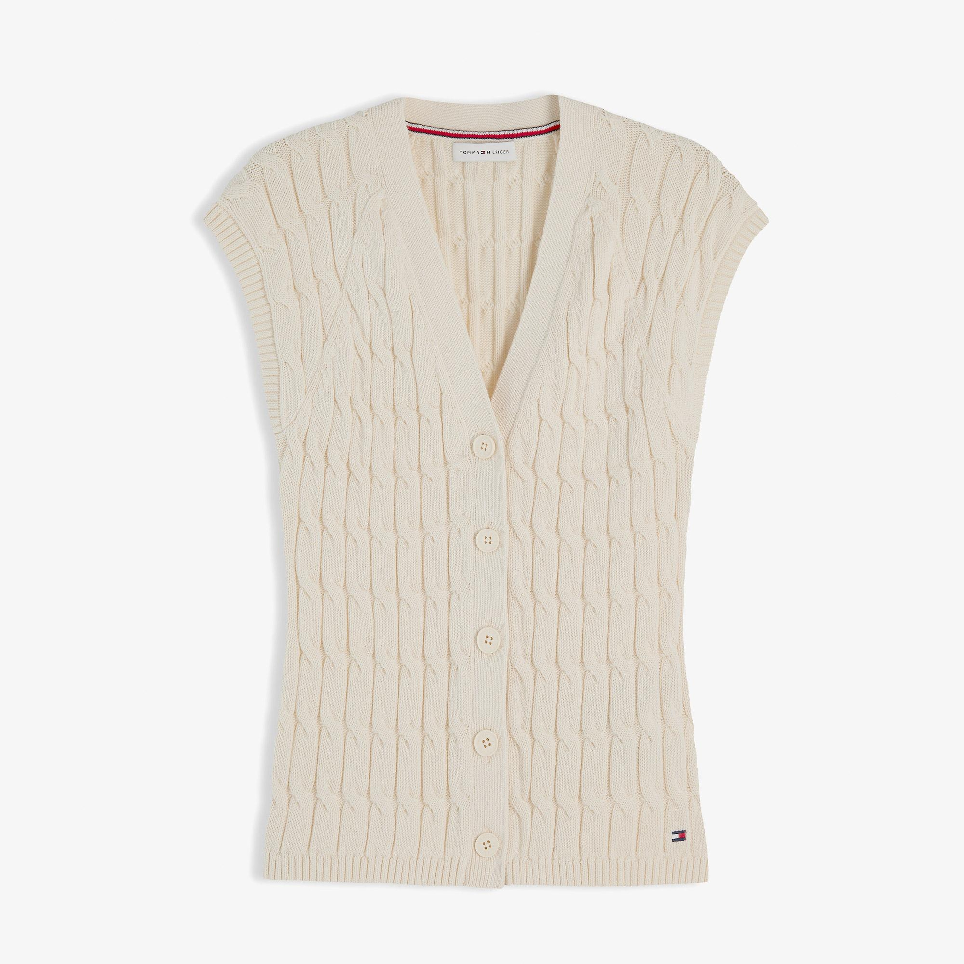 Tommy Hilfiger Mid Cable Cardi Kadın Sarı Triko