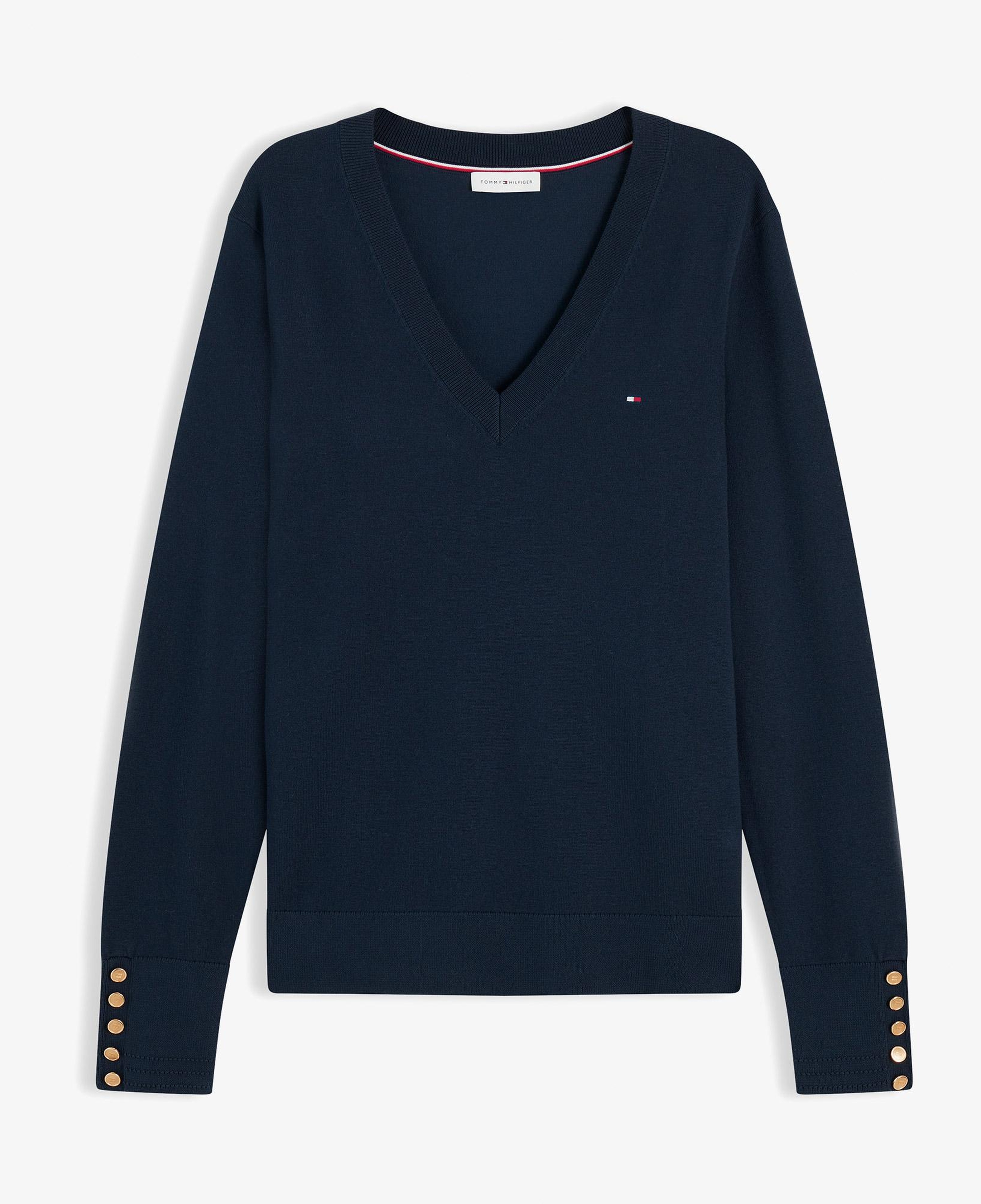 Tommy Hilfiger Stitch V Yaka Kadın Mavi Triko