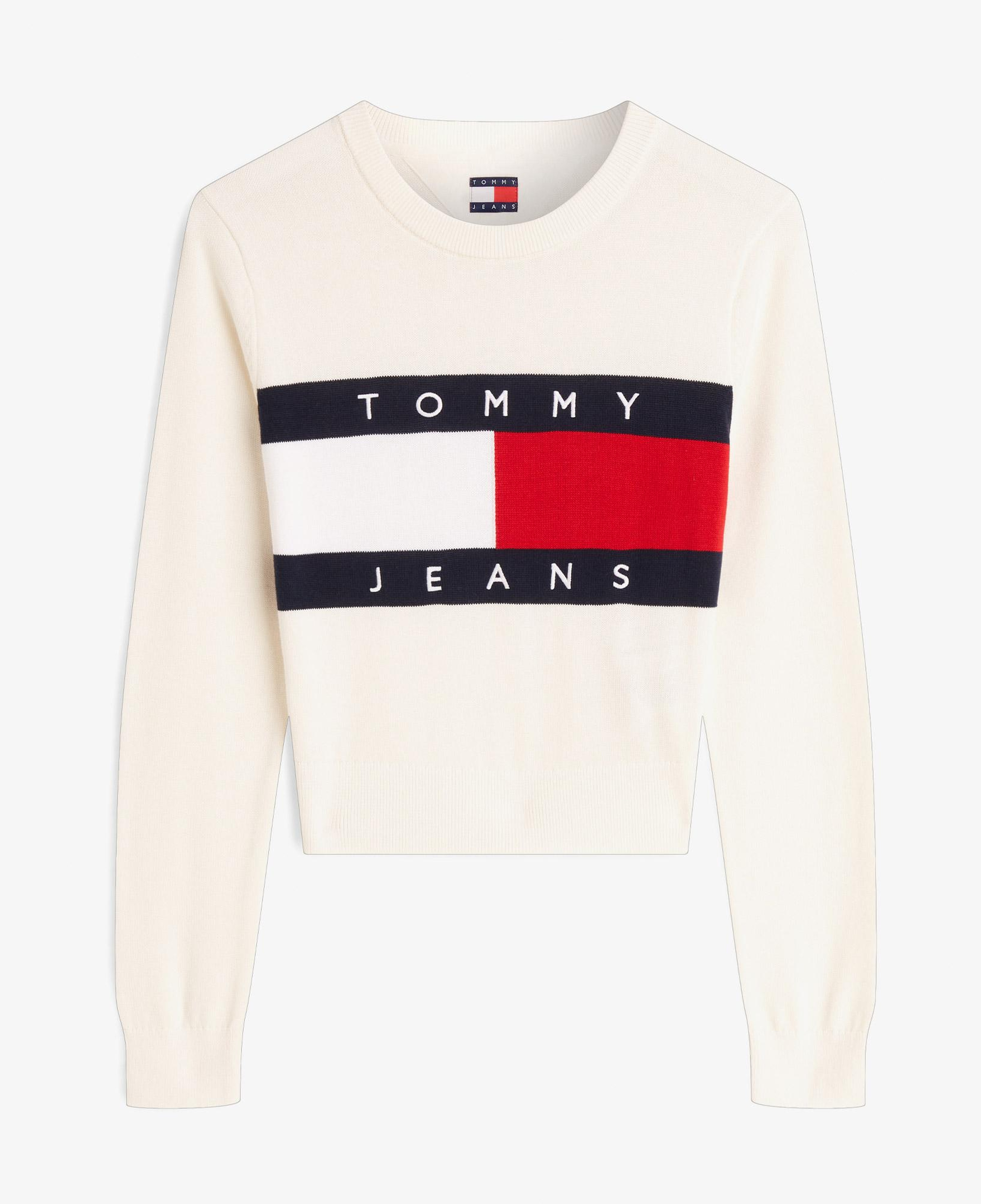 Tommy Hilfiger Flag Crew Neck Kadın Beyaz Triko