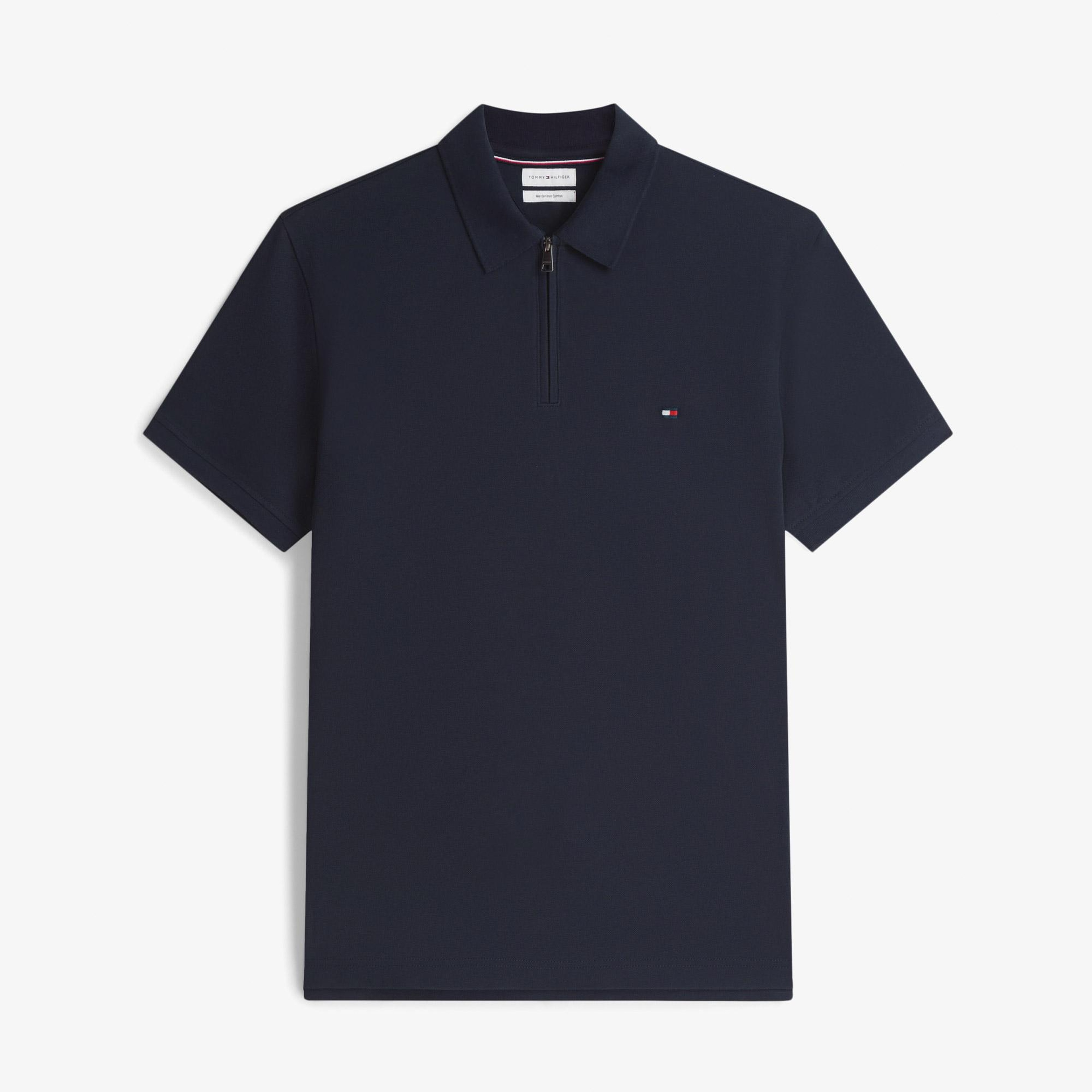 Tommy Hilfiger Merc Pique Zip Erkek Mavi Polo