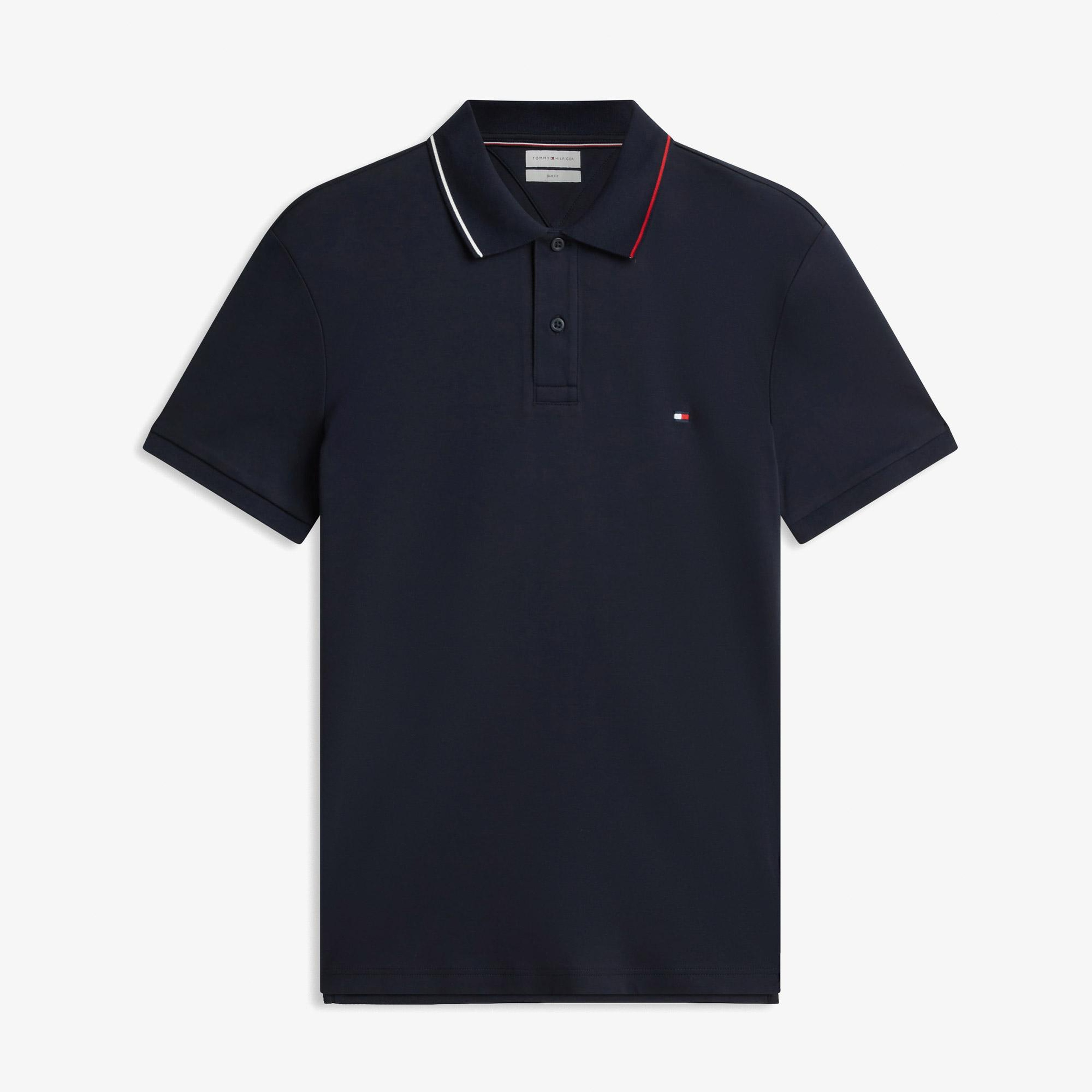 Tommy Hilfiger Liquid Cotton Tipped Slim Erkek Mavi Polo