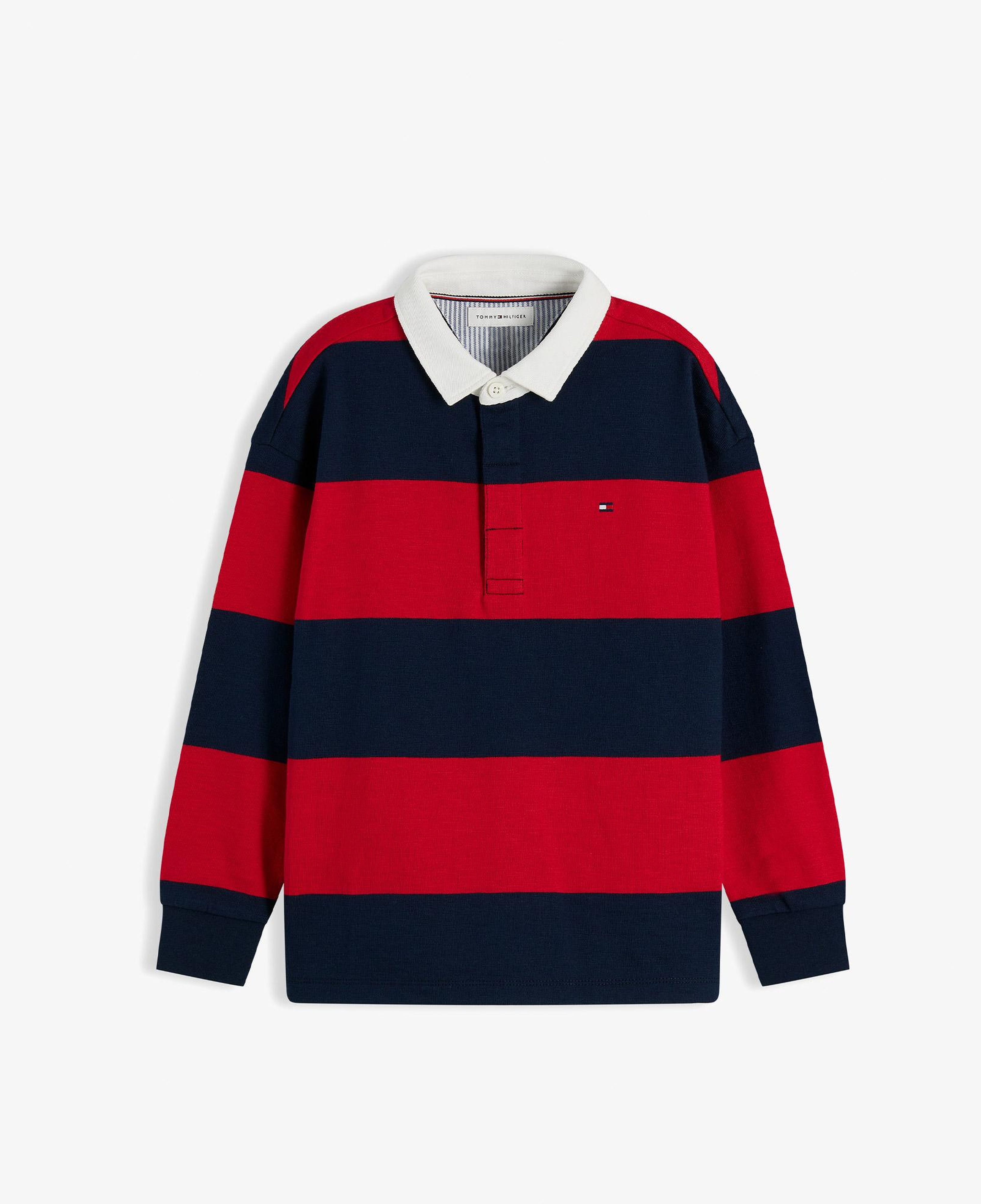 Tommy Hilfiger Slub Rugby Stripe Çocuk Kırmızı Polo