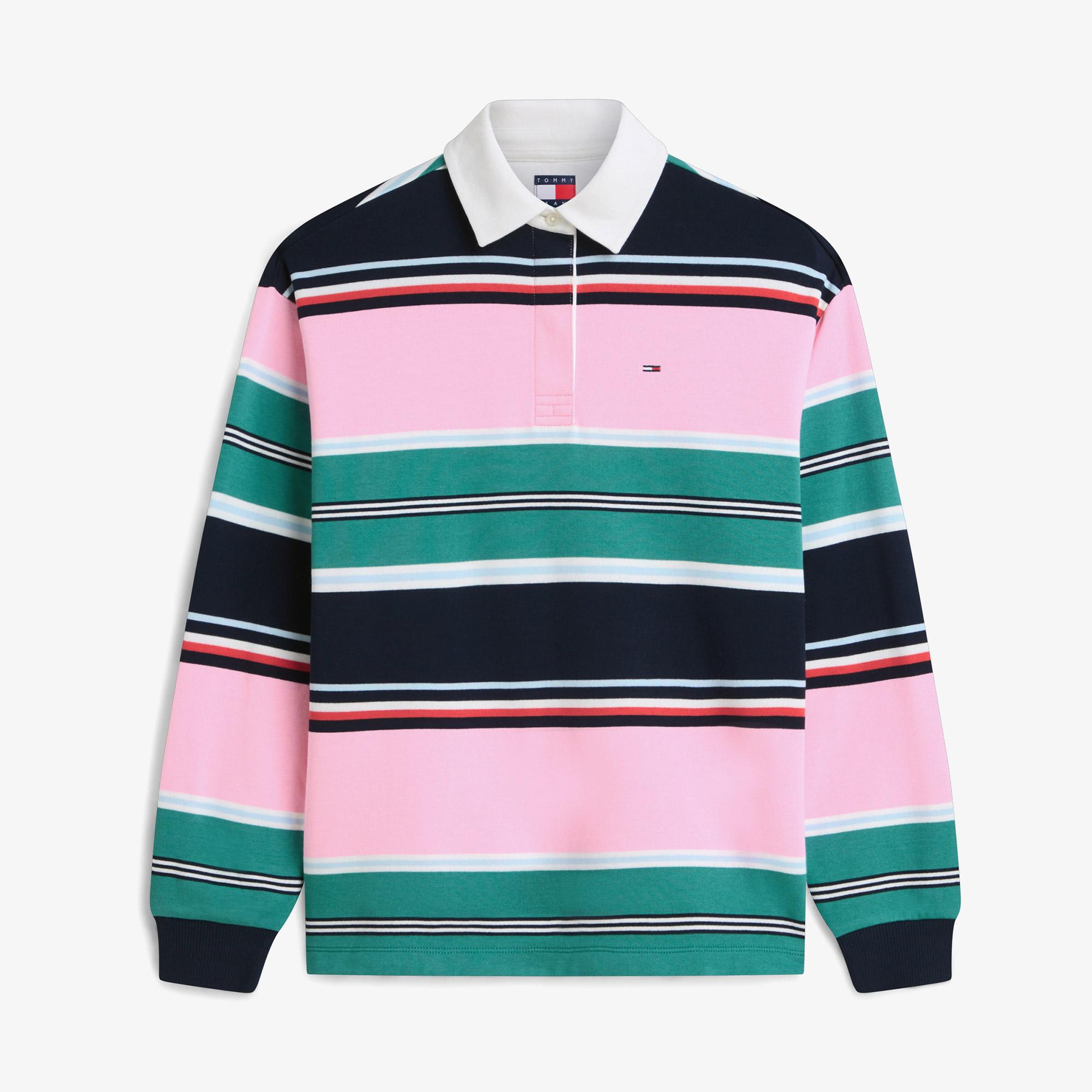 Tommy Hilfiger Multi Stripe Rugby Kadın Pembe Sweatshirt