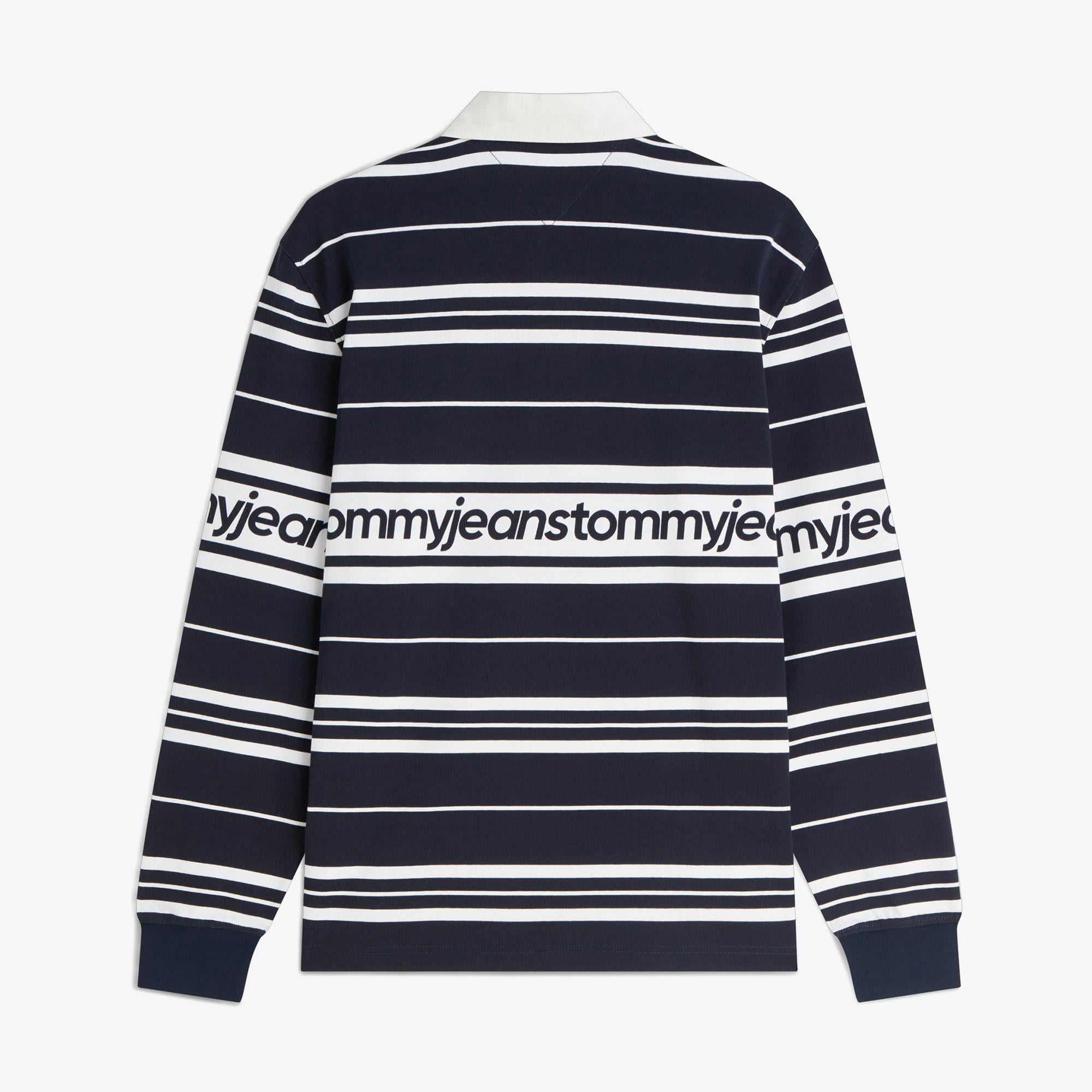 Tommy Hilfiger Branded Stripe Rugby Erkek Mavi Polo