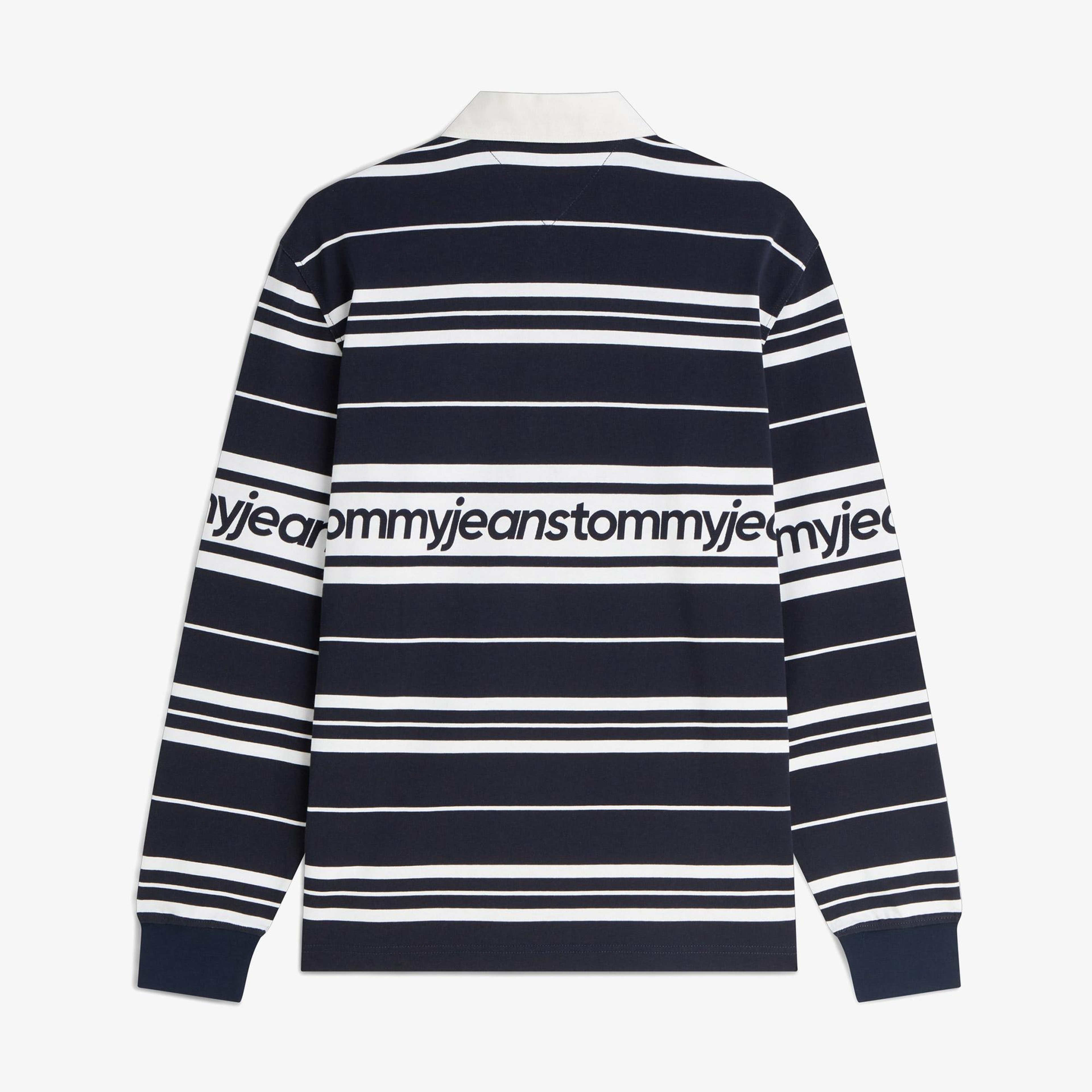 Tommy Hilfiger Branded Stripe Rugby Erkek Mavi Polo