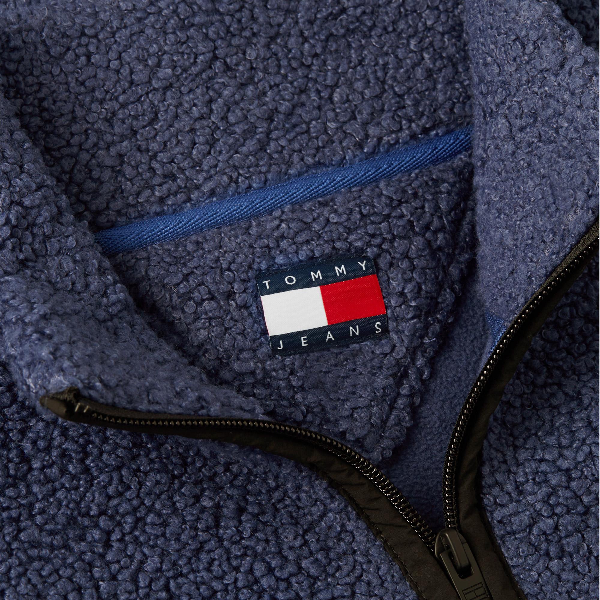 Tommy Hilfiger Badge Zip-Thru Teddy Erkek Mavi Polar Sweatshirt