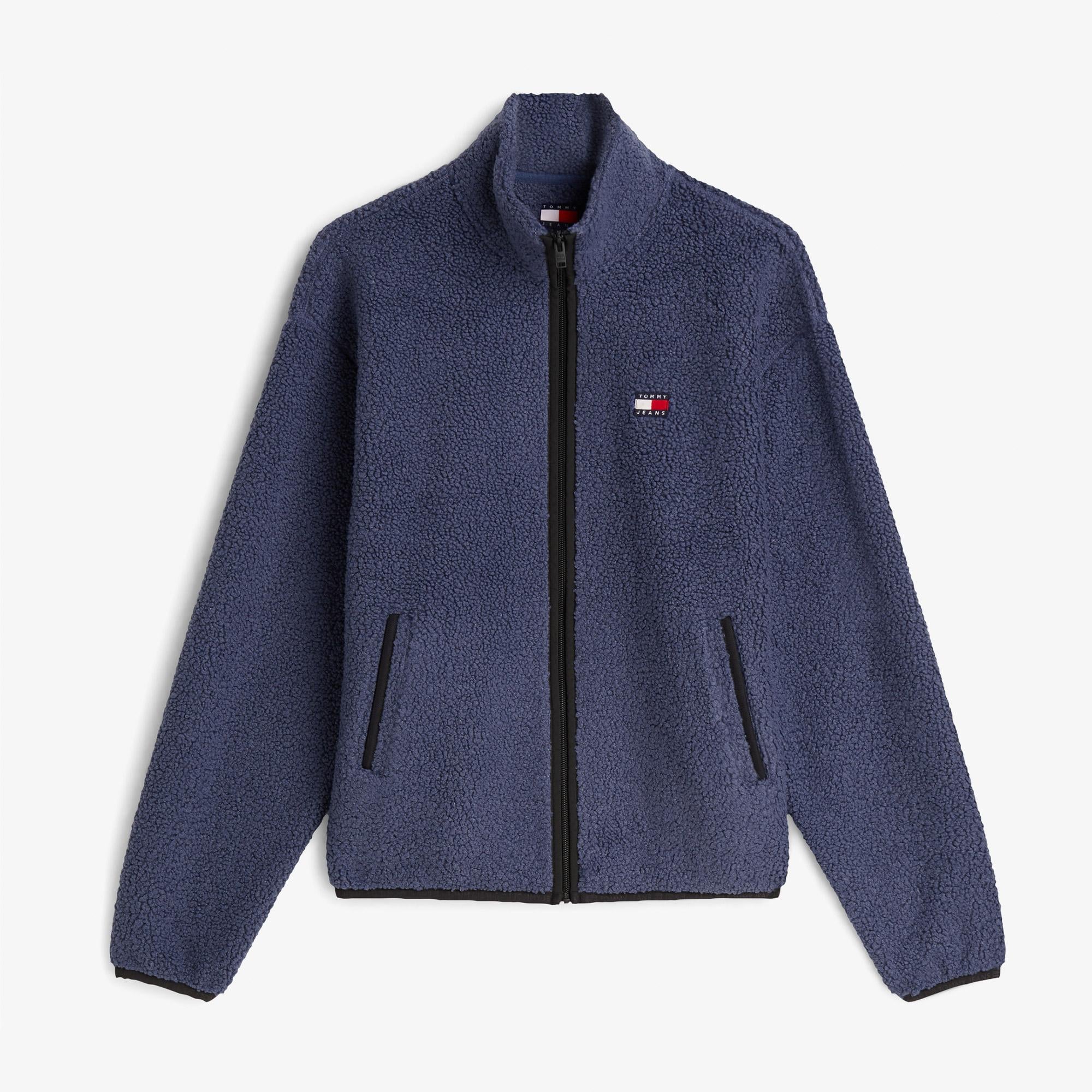 Tommy Hilfiger Badge Zip-Thru Teddy Erkek Mavi Polar Sweatshirt