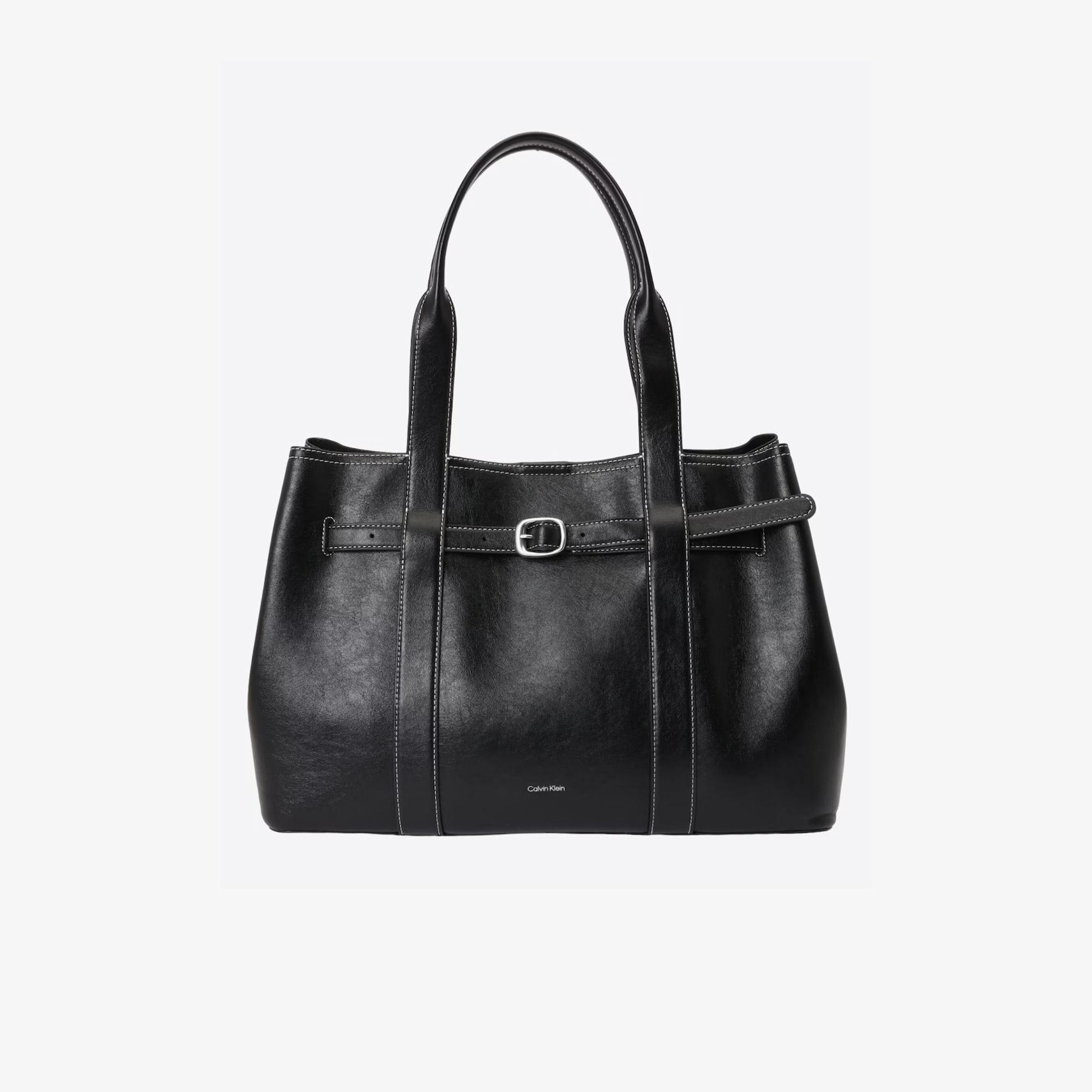 Calvin Klein Buckle Medium Work Kadın Siyah Tote El Çantası