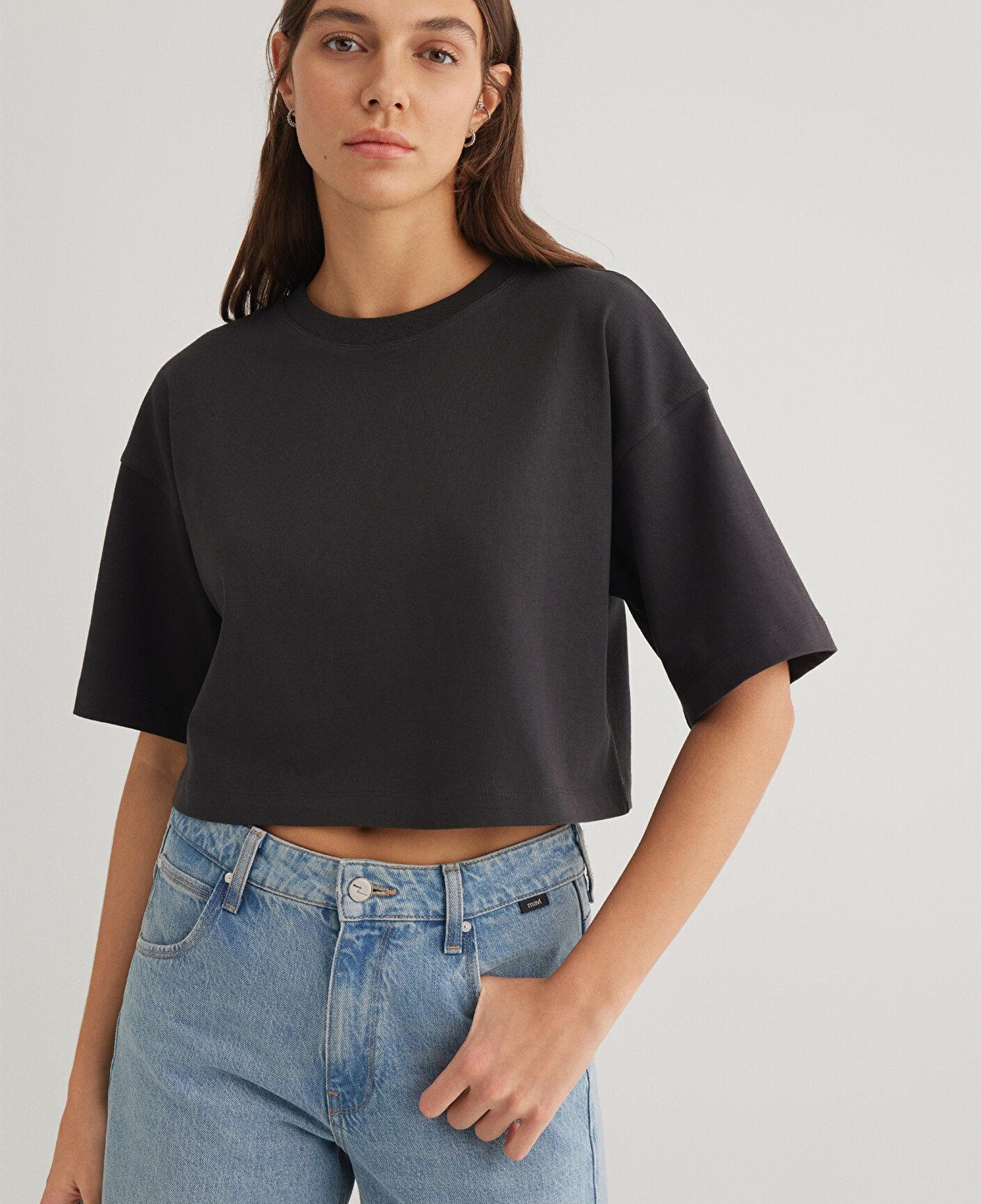 Mavi Antrasit Crop Basic Tişört Crop / Kısa Kesim 1612377-70087