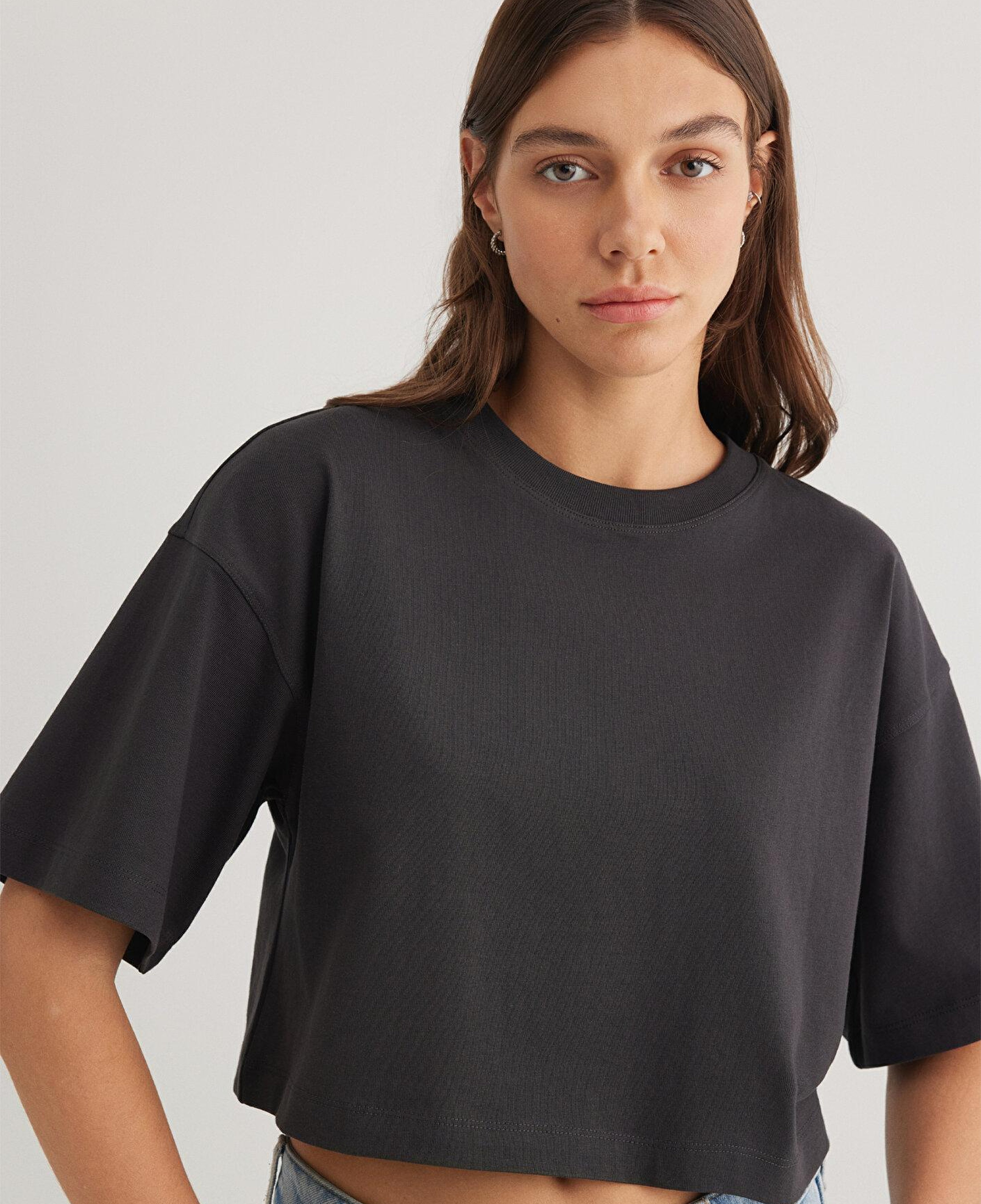Mavi Antrasit Crop Basic Tişört Crop / Kısa Kesim 1612377-70087