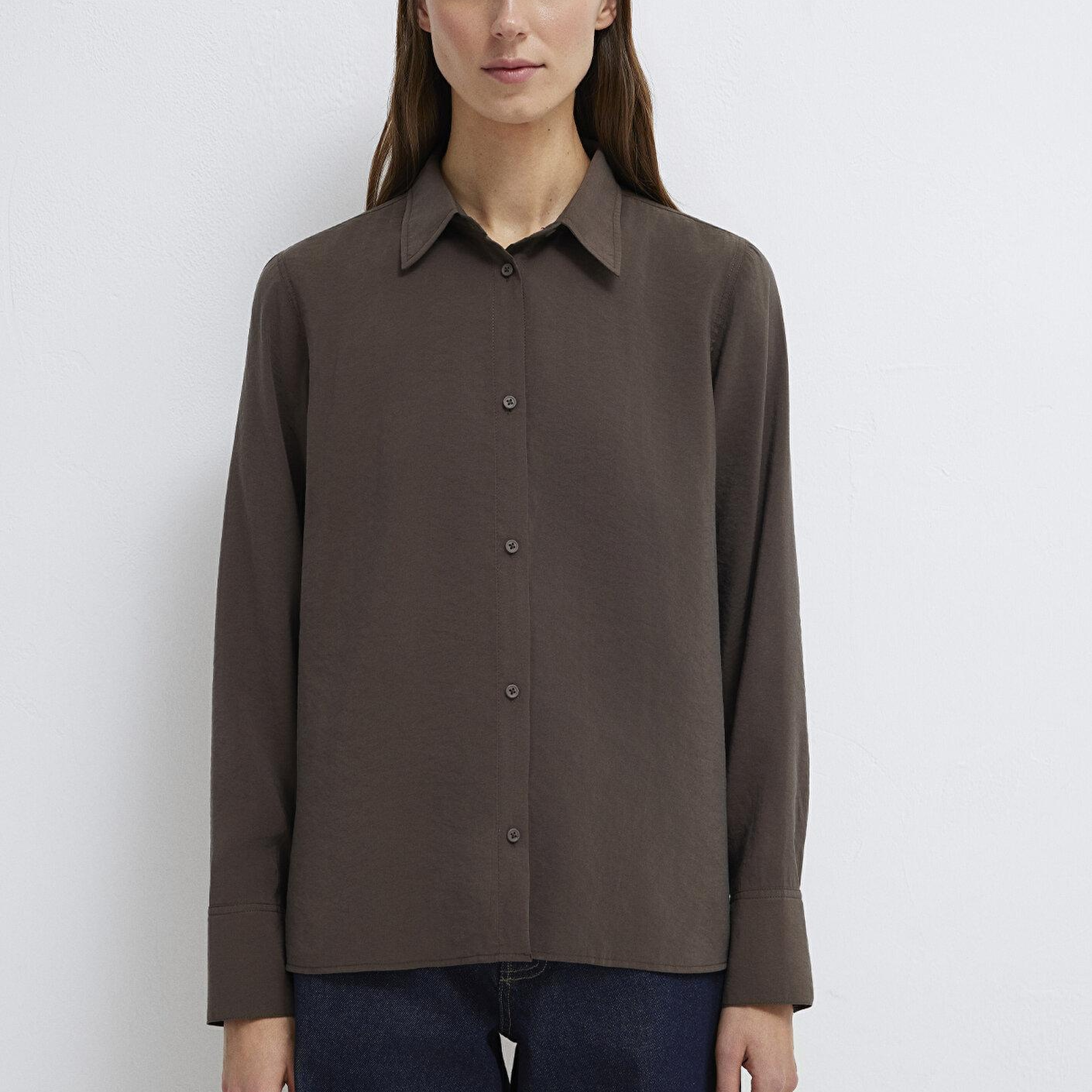 Mavi Kahverengi (TENCEL™) Liyosel Karışımlı Gömlek Regular Fit / Normal Kesim 1211374-70238