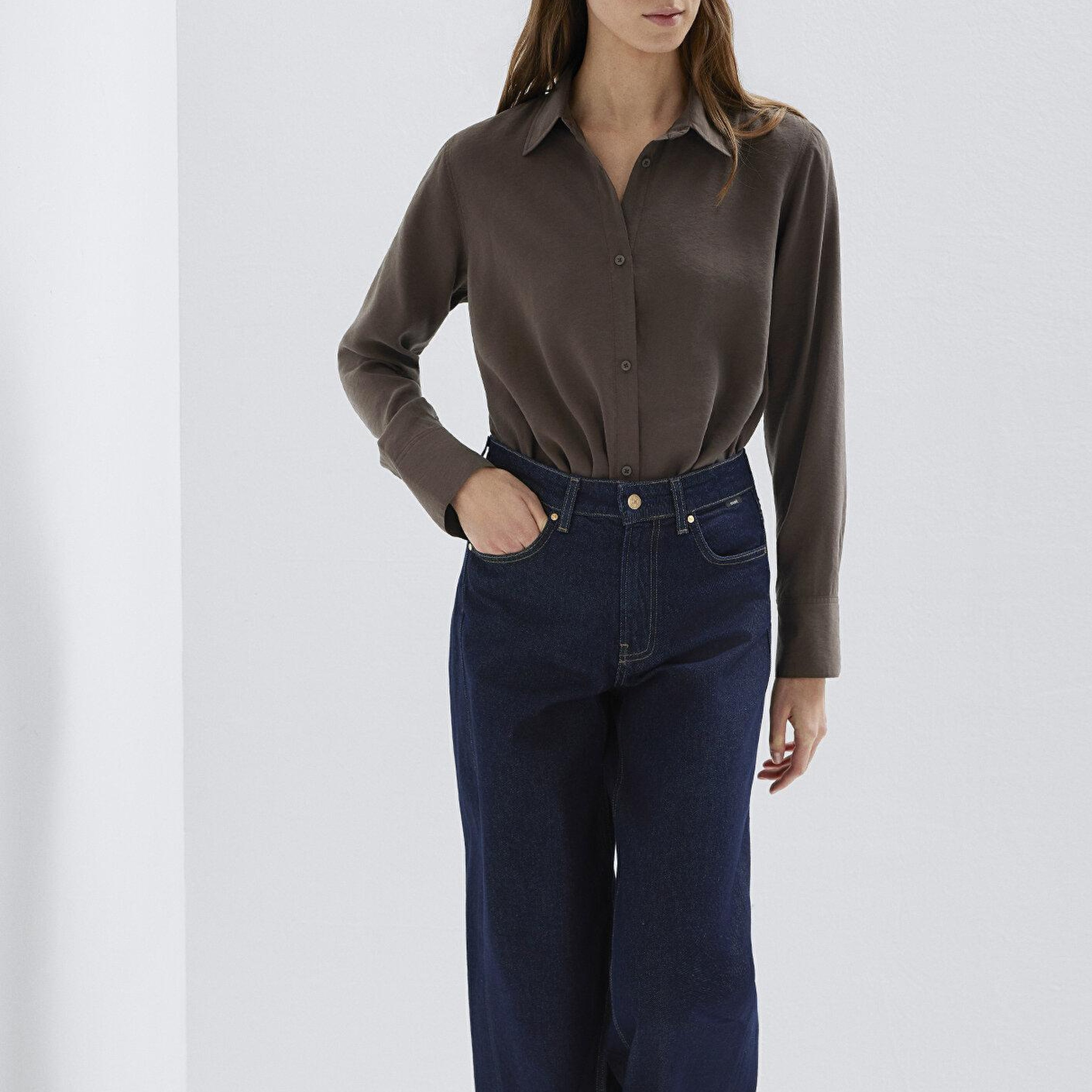 Mavi Kahverengi (TENCEL™) Liyosel Karışımlı Gömlek Regular Fit / Normal Kesim 1211374-70238