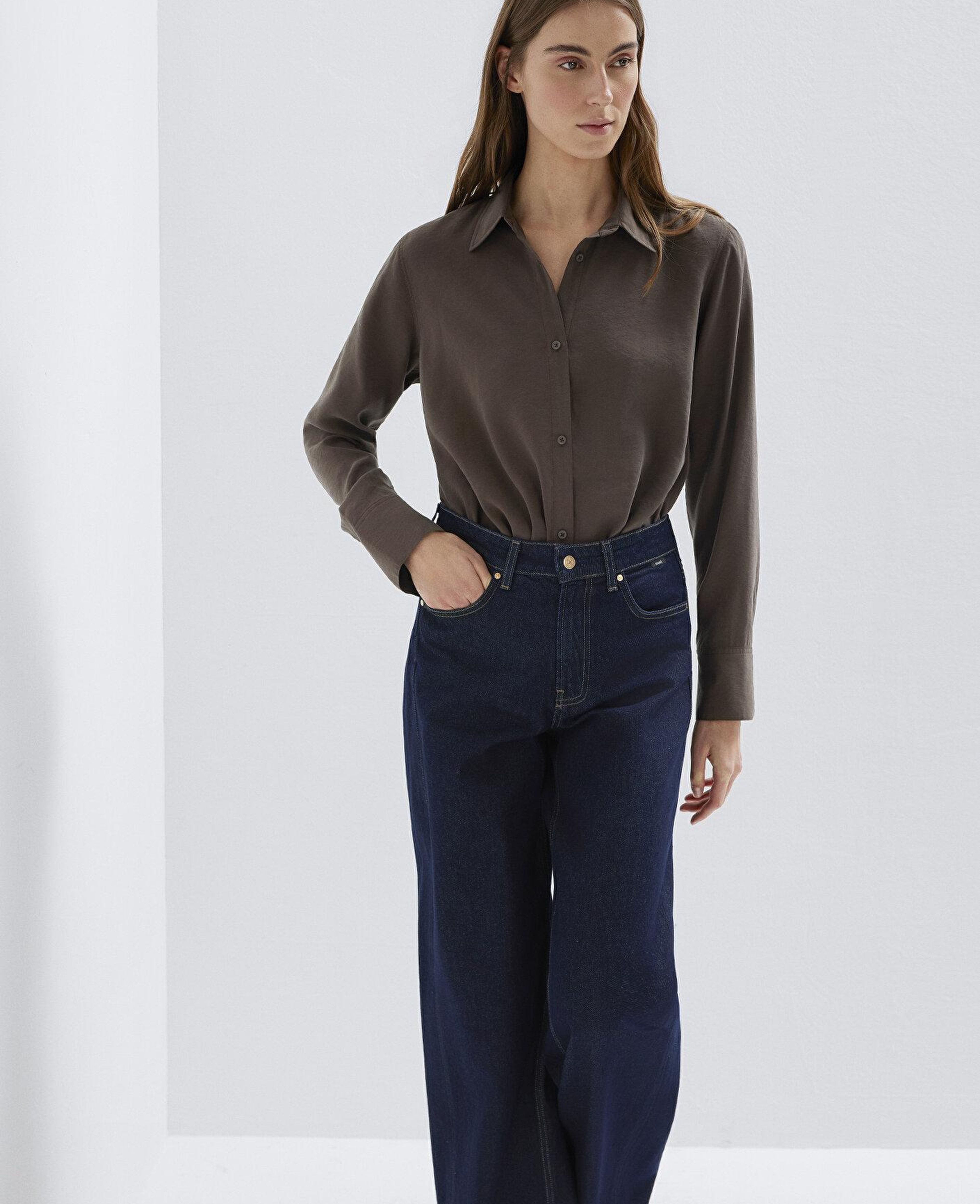 Mavi Kahverengi (TENCEL™) Liyosel Karışımlı Gömlek Regular Fit / Normal Kesim 1211374-70238
