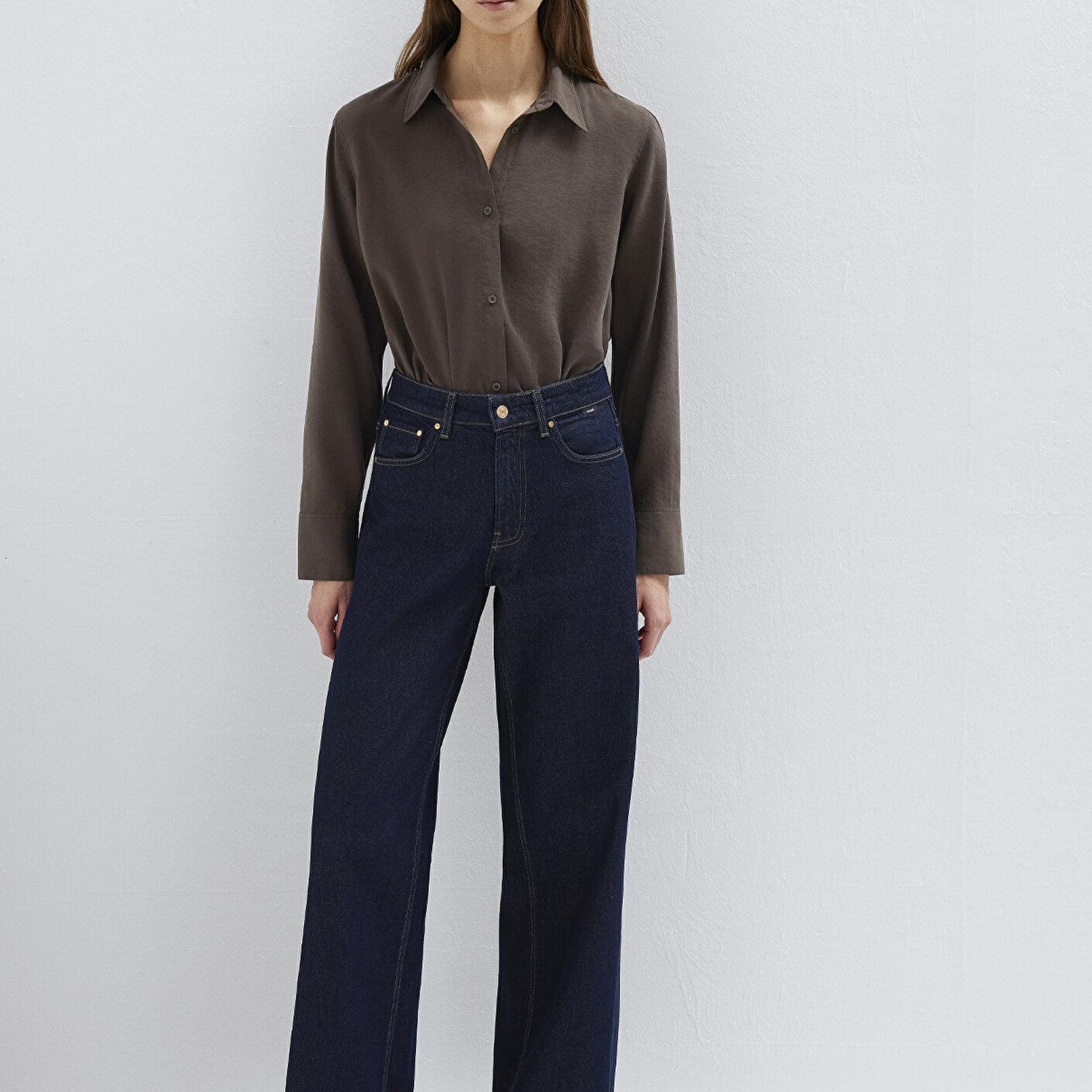 Mavi Kahverengi (TENCEL™) Liyosel Karışımlı Gömlek Regular Fit / Normal Kesim 1211374-70238