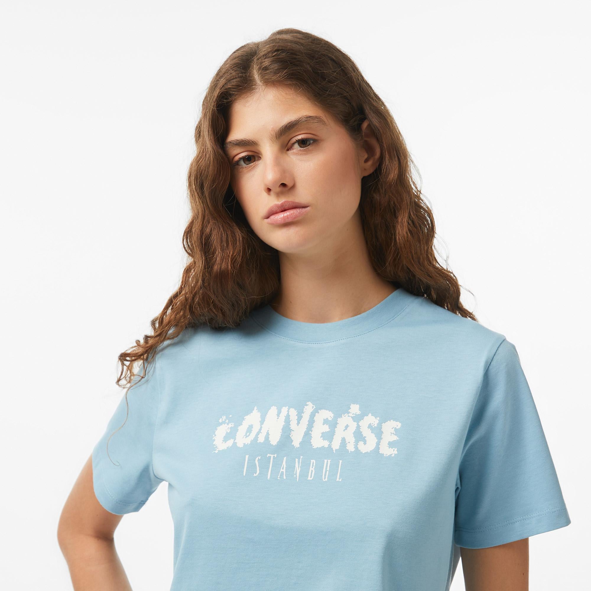 Converse Kadın Mavi Grafik Baskılı T-Shirt
