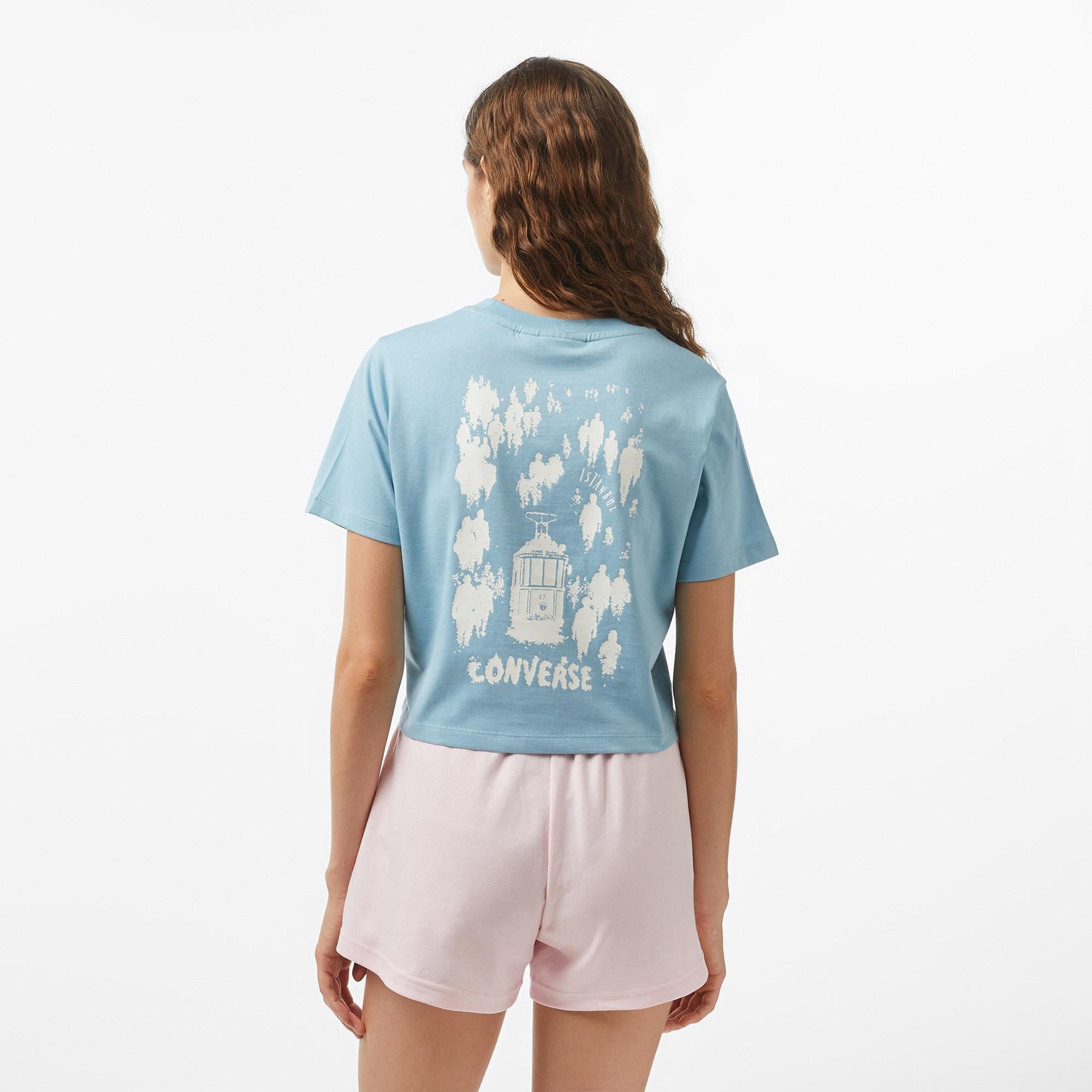 Converse Kadın Mavi Grafik Baskılı T-Shirt