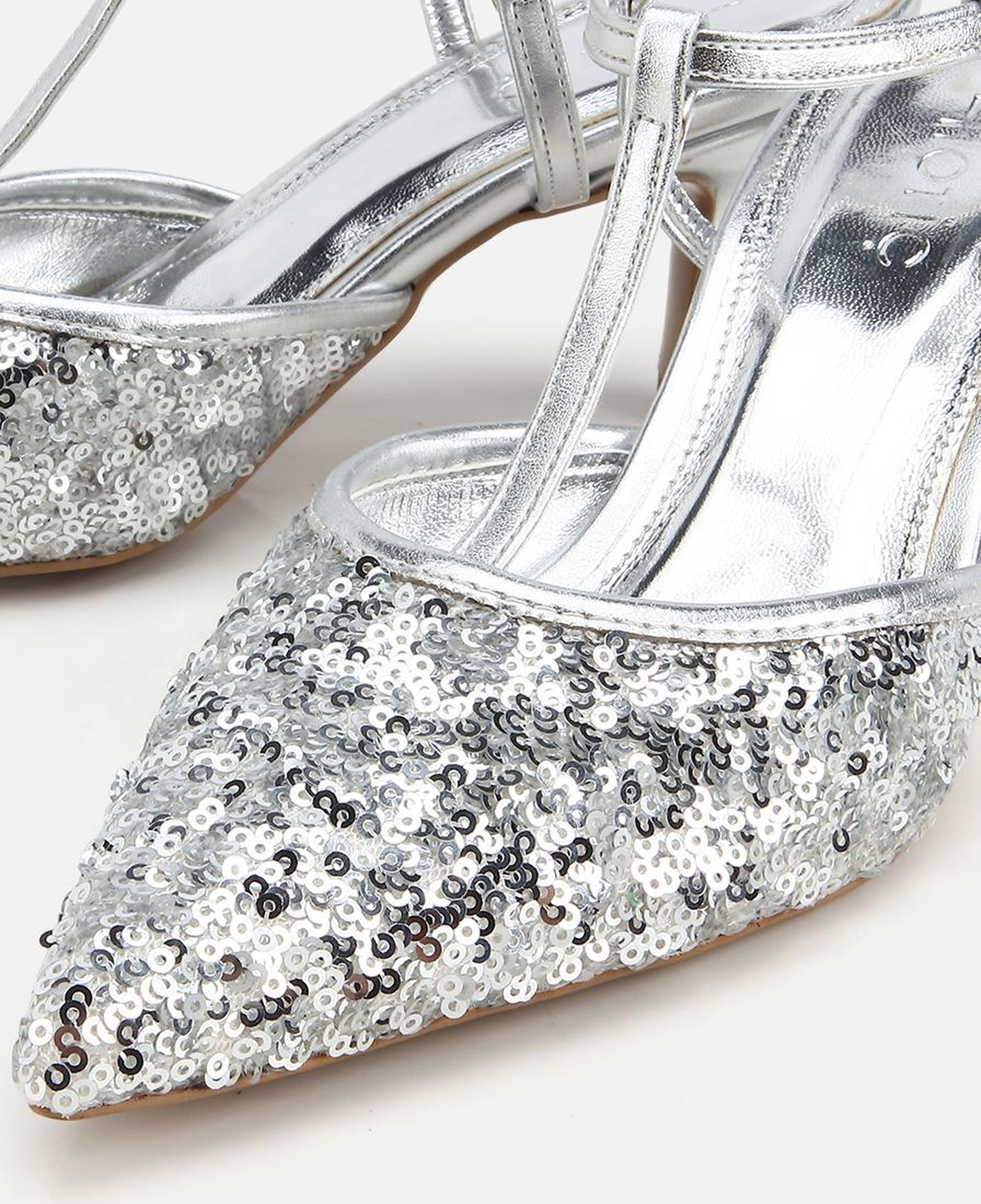 Kadın Lame Taş Detaylı Arkası Açık İnce Topuklu Stiletto