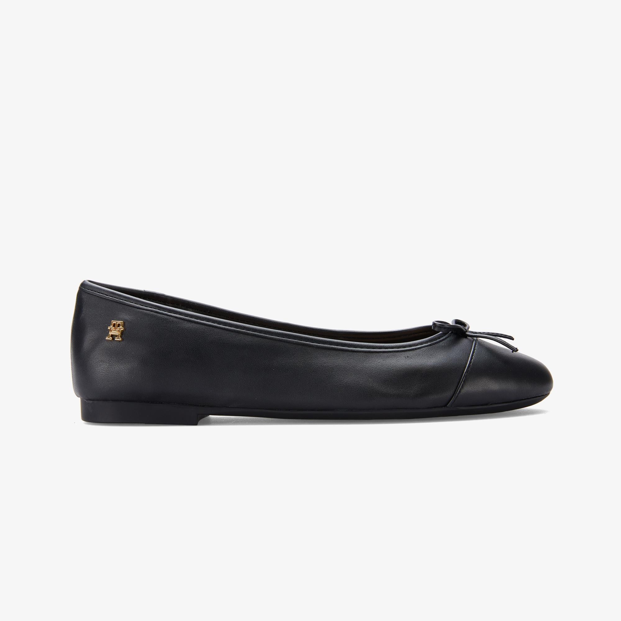 Tommy Hilfiger Toe Leather Ballerina Kadın Siyah Babet