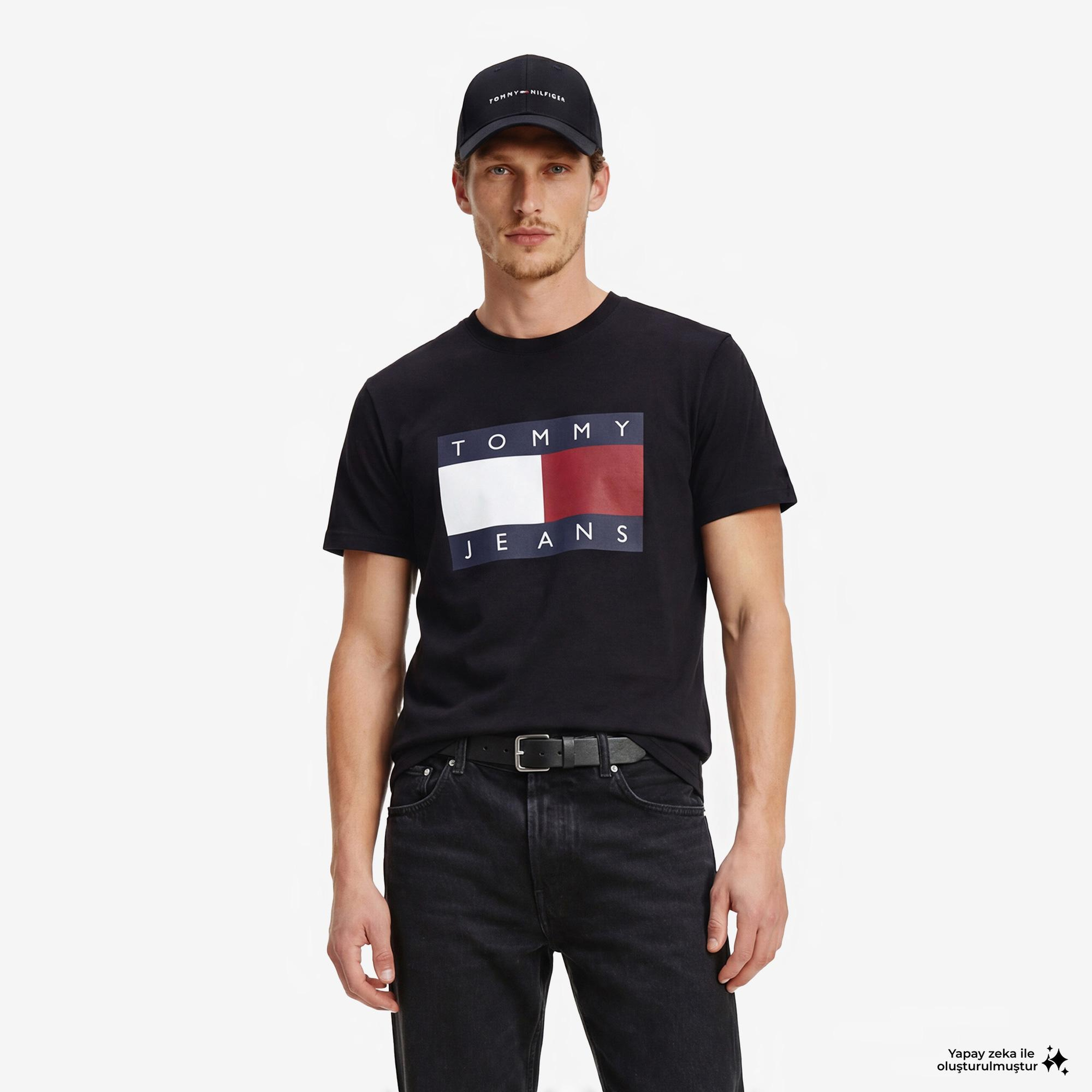 Tommy Hilfiger Flag Erkek Siyah T-Shirt