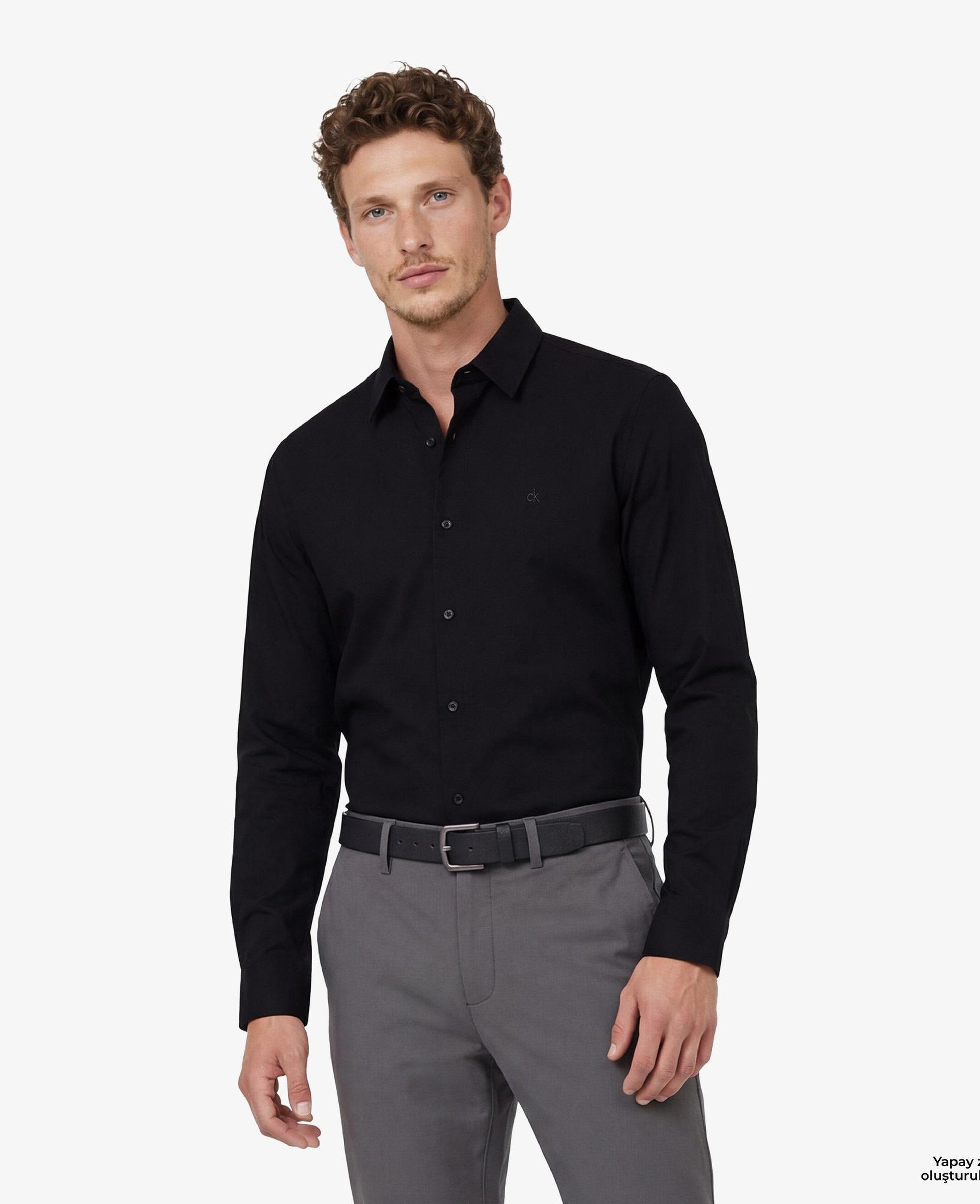 Calvin Klein Solid Stretch Classic Erkek Siyah Gömlek
