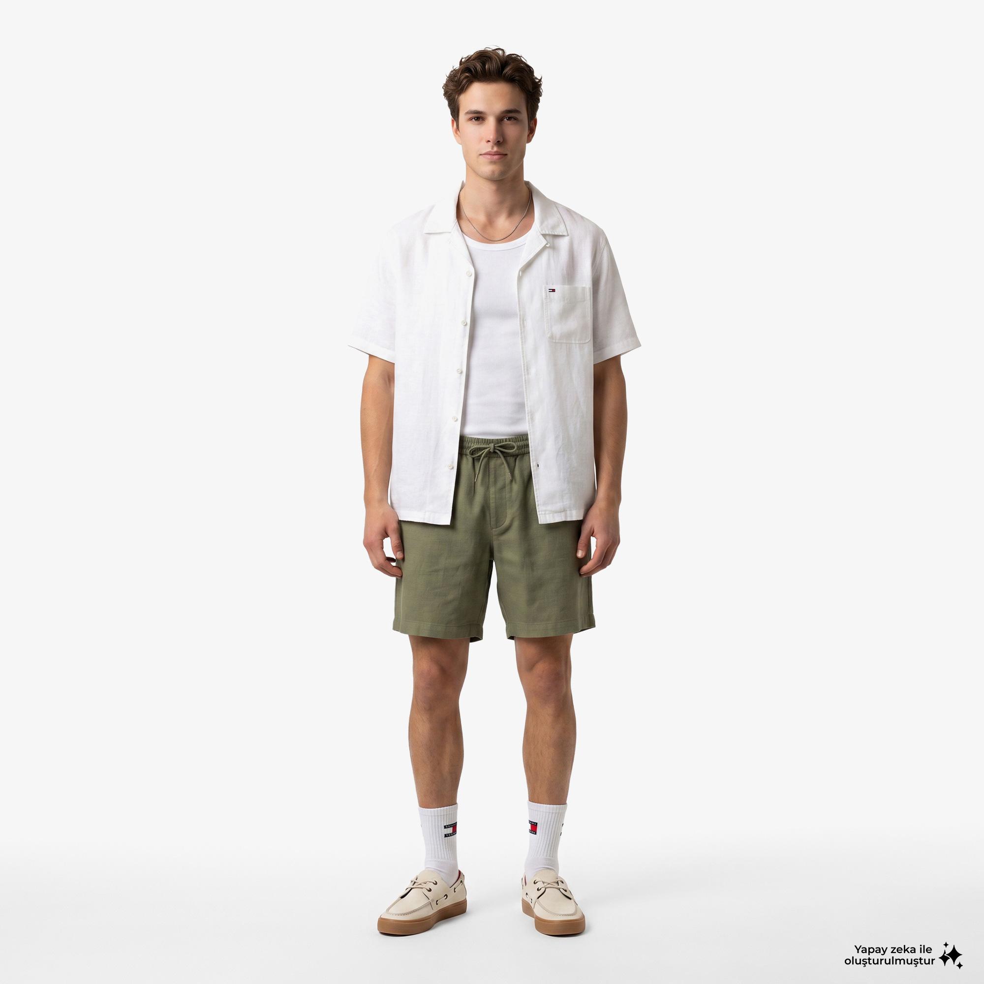 Tommy Hilfiger Seasonal Quality Erkek Yeşil Keten Şort