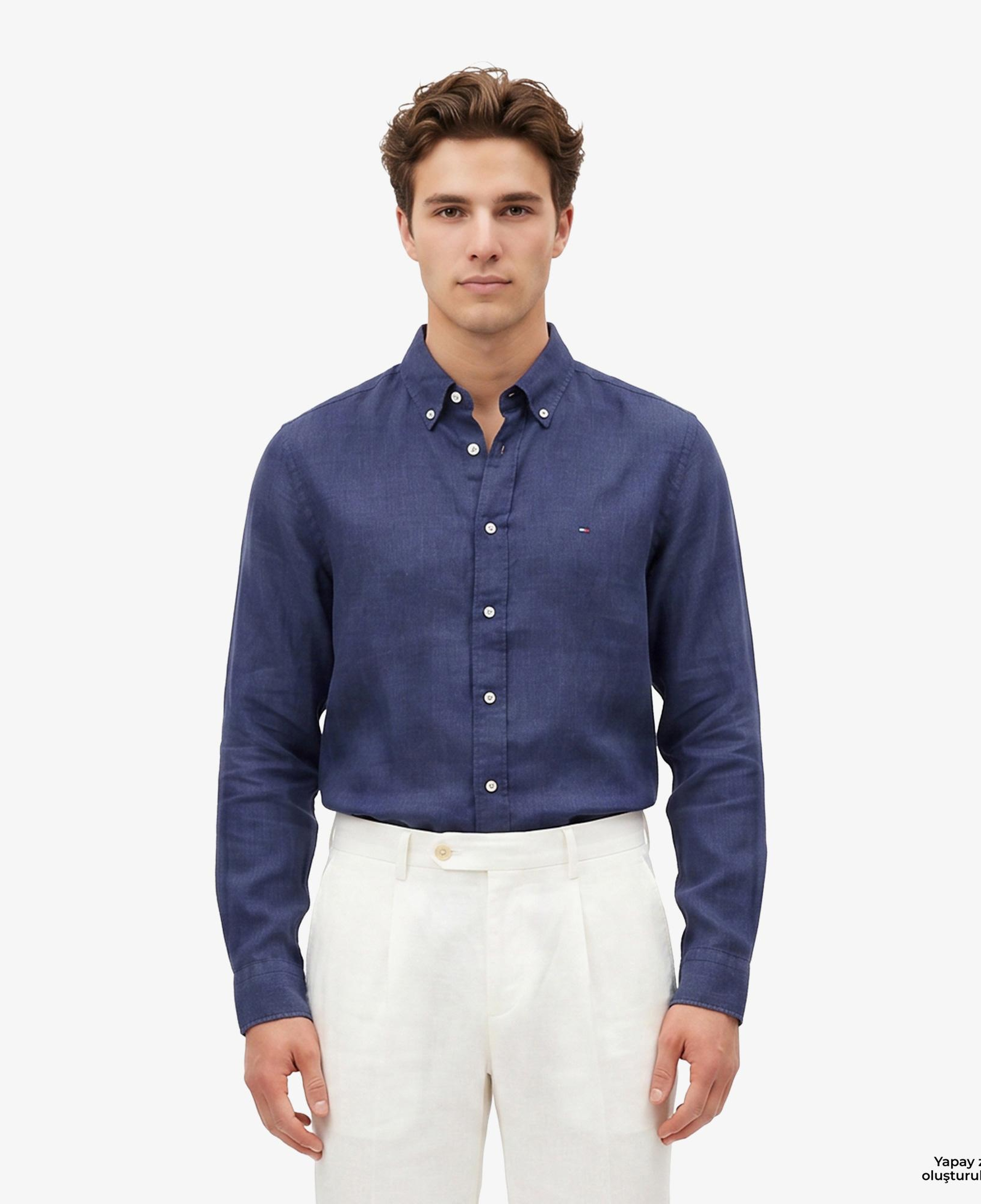 Tommy Hilfiger Seasonal Quality Erkek Lacivert Keten Gömlek