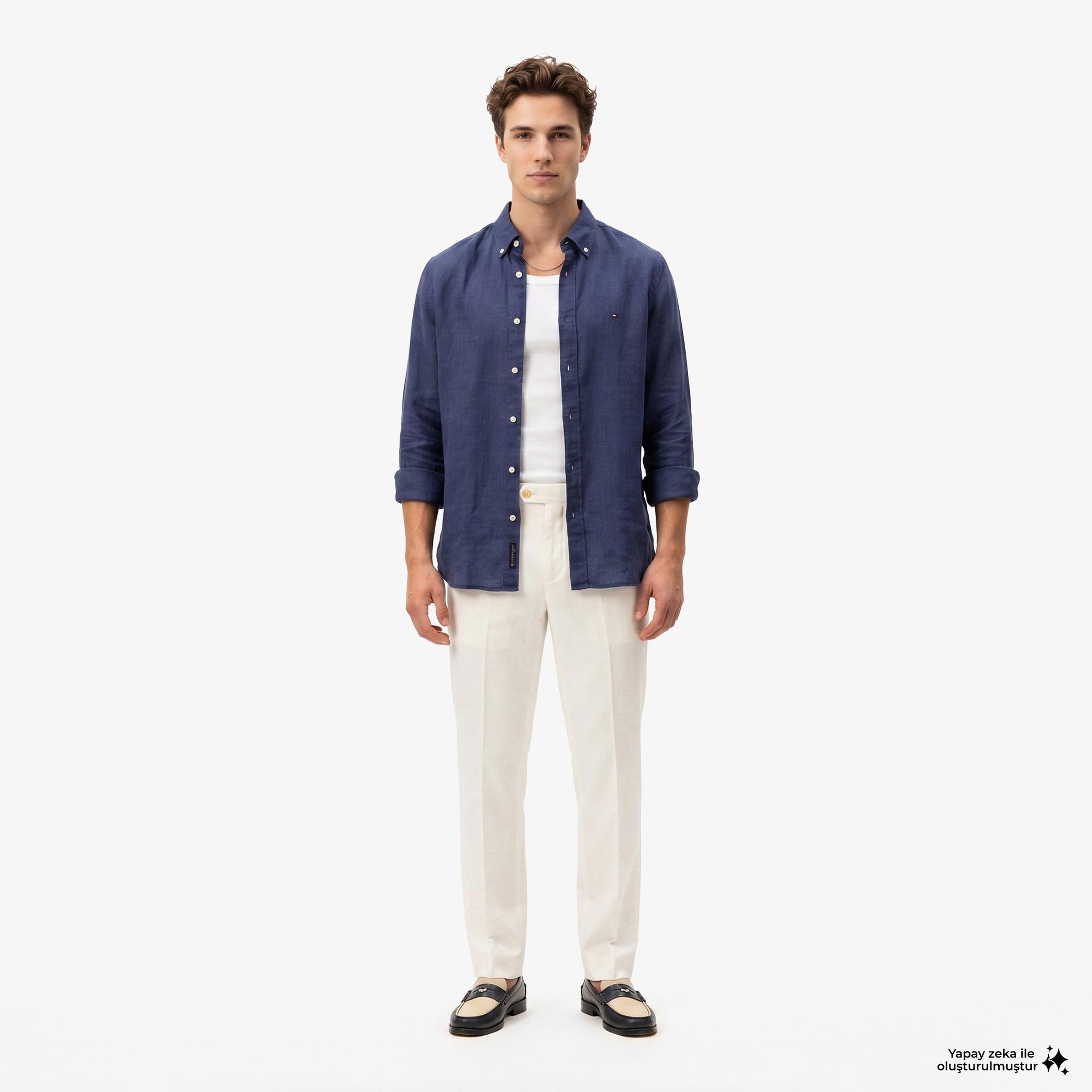 Tommy Hilfiger Seasonal Quality Erkek Lacivert Keten Gömlek