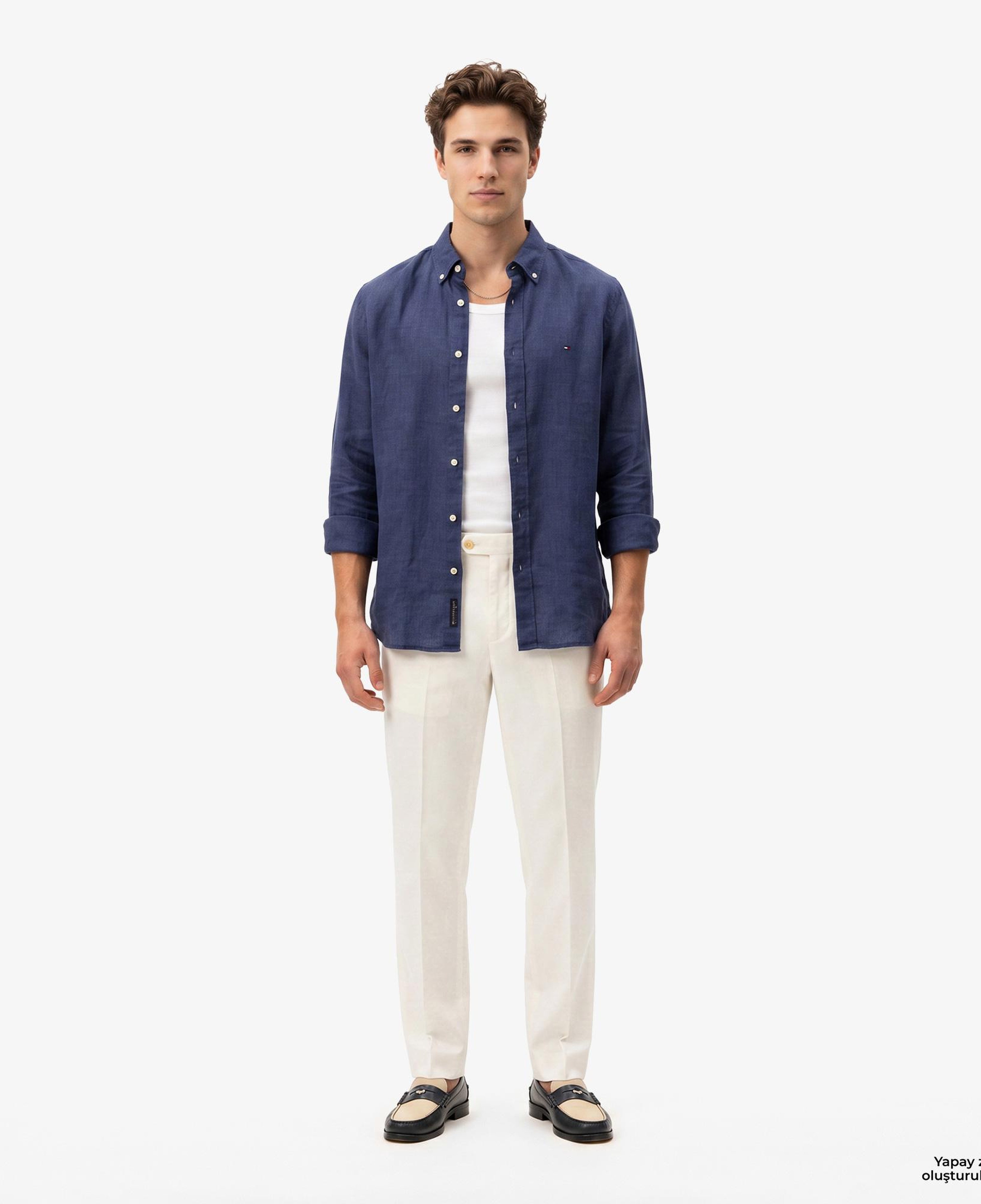 Tommy Hilfiger Seasonal Quality Erkek Lacivert Keten Gömlek