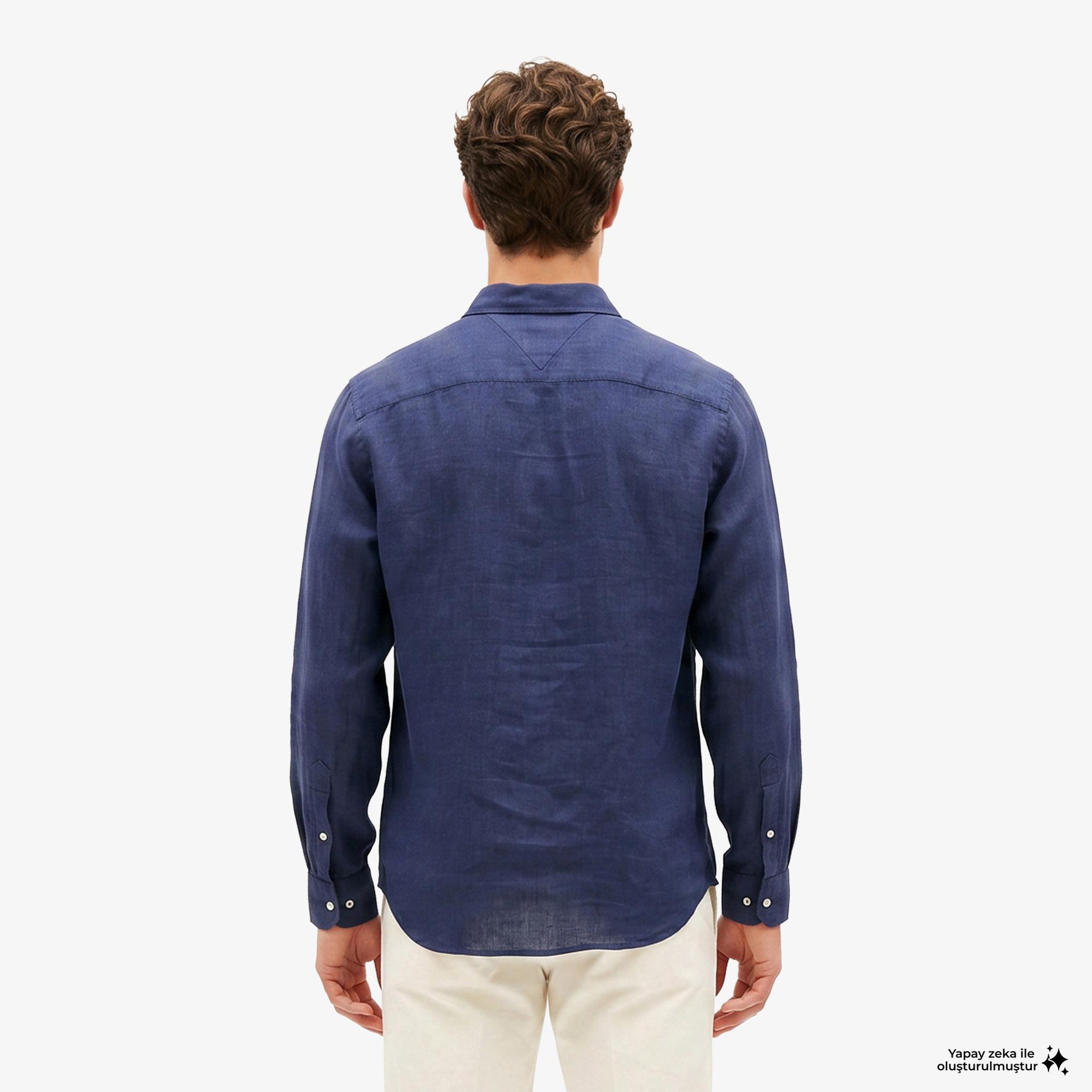 Tommy Hilfiger Seasonal Quality Erkek Lacivert Keten Gömlek