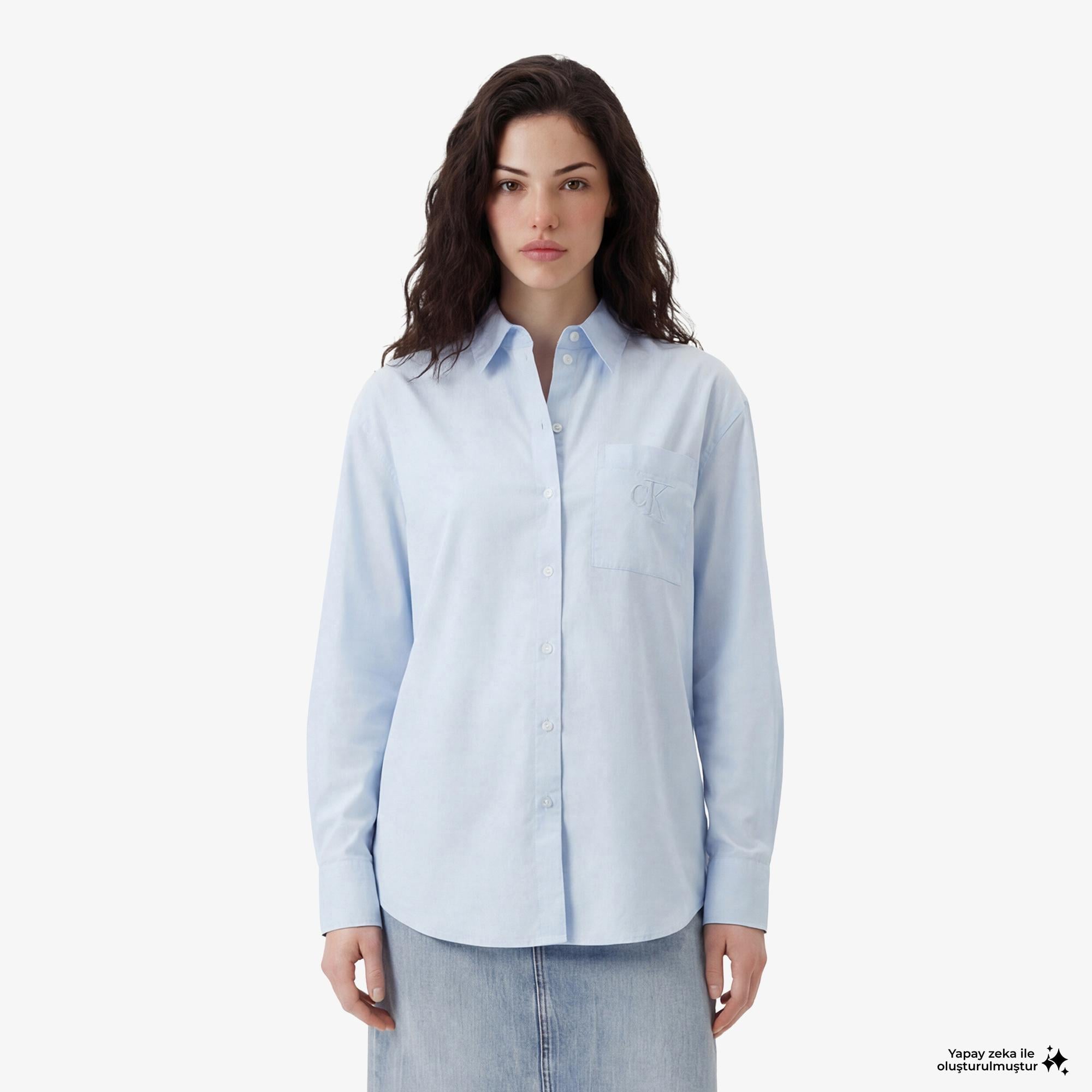 Calvin Klein Poplin Relaxed Kadın Gri Gömlek