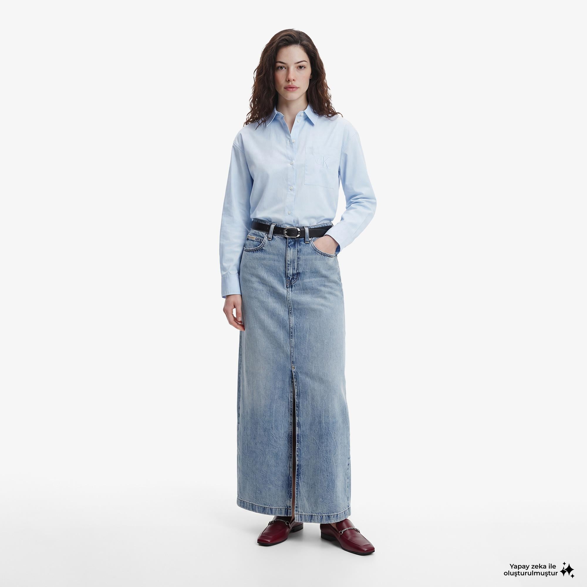 Calvin Klein Poplin Relaxed Kadın Gri Gömlek