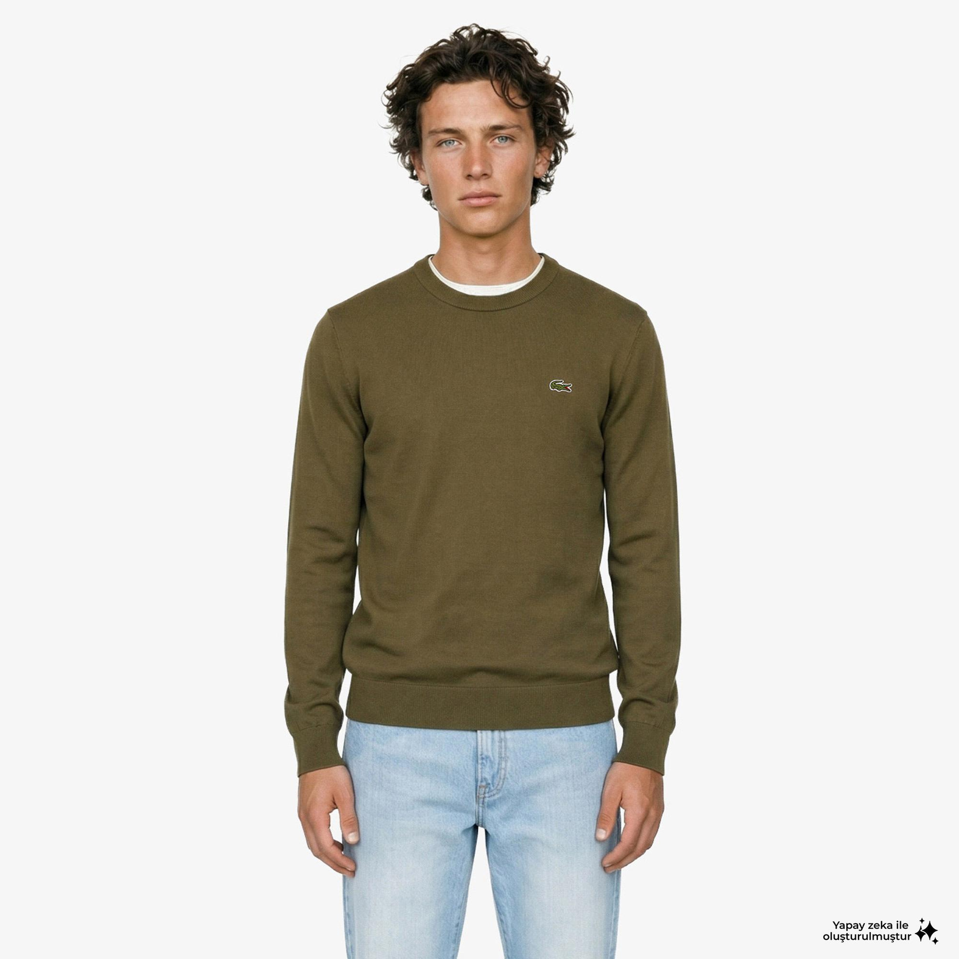 Lacoste Erkek Regular Fit Bisiklet Yaka Haki Kazak