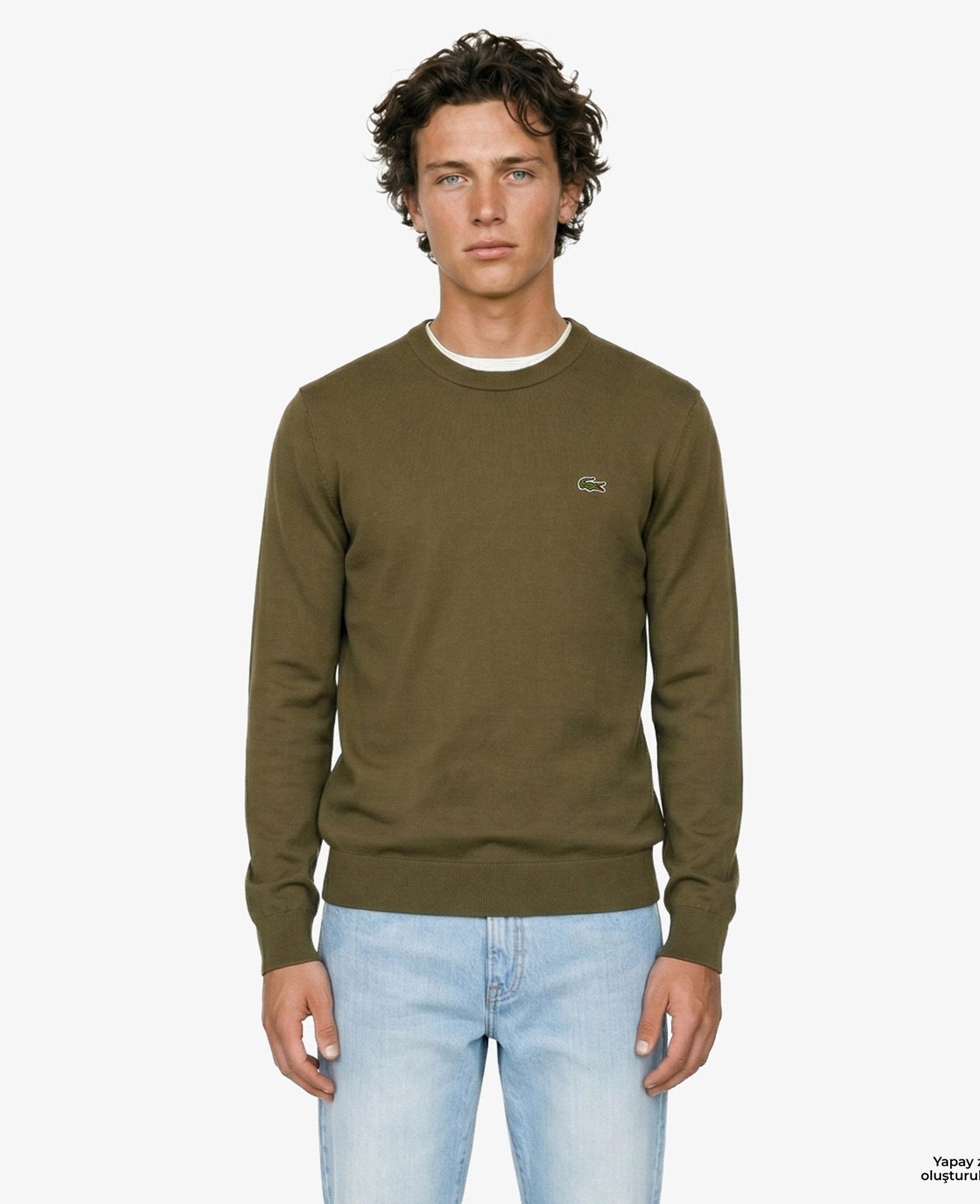 Lacoste Erkek Regular Fit Bisiklet Yaka Haki Kazak