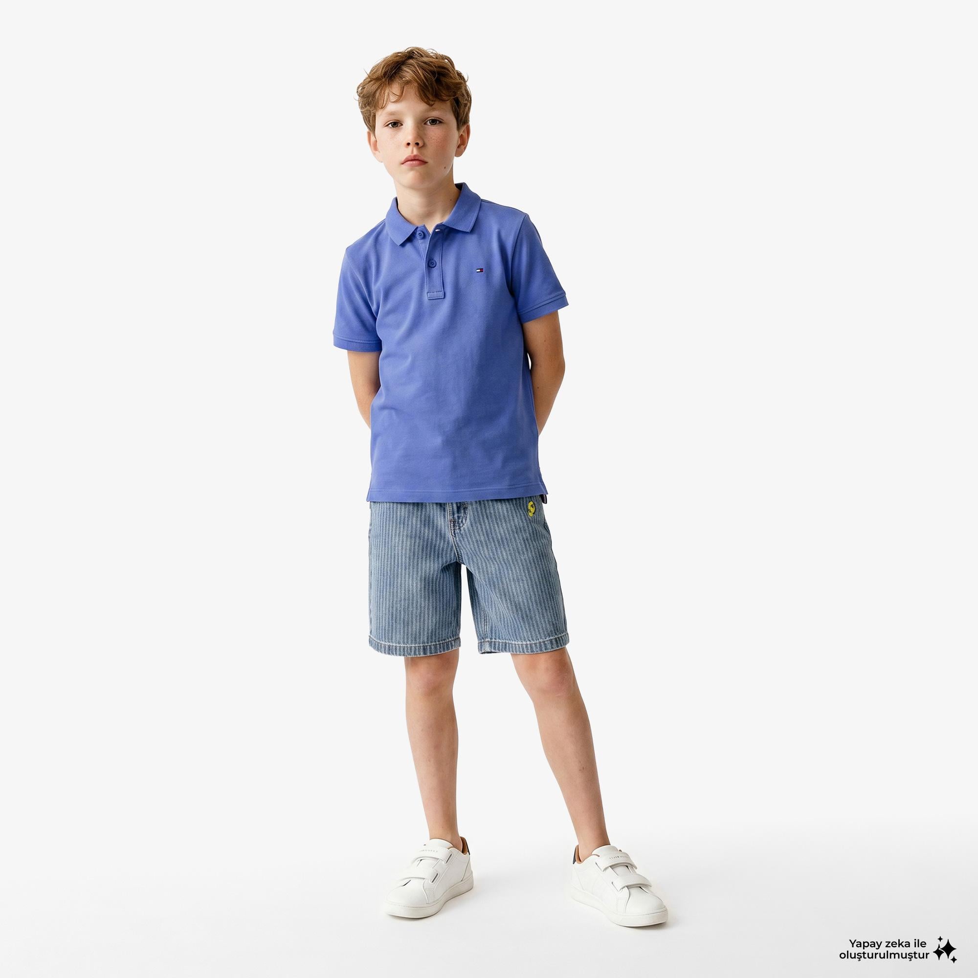 Tommy Hilfiger Essentials Çocuk Mavi Polo Yaka T-Shirt