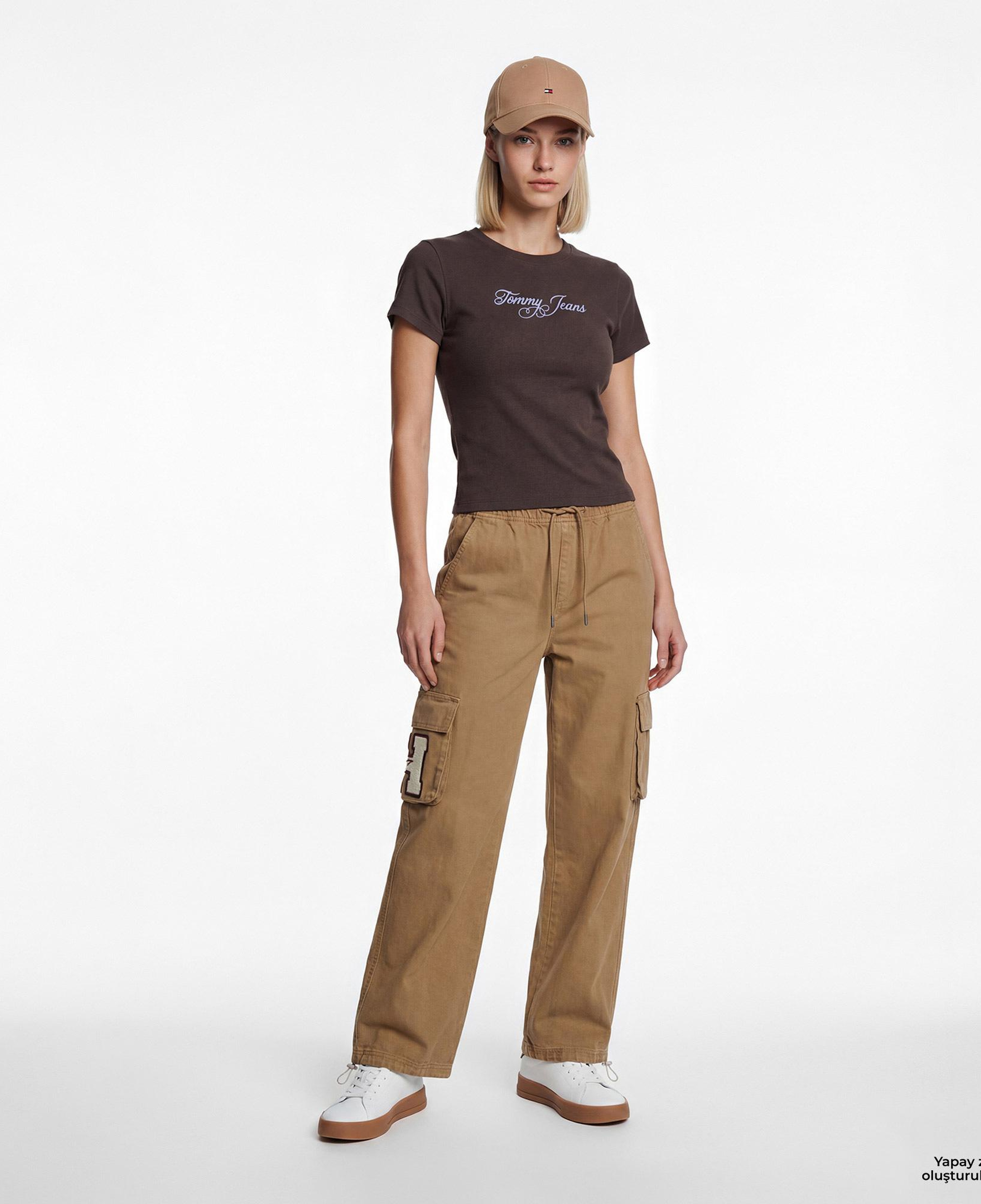 Tommy Hilfiger Essential Logo Kadın Kahverengi T-Shirt