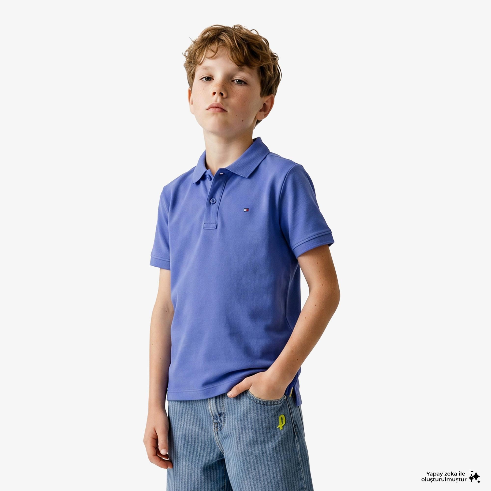 Tommy Hilfiger Essentials Çocuk Mavi Polo Yaka T-Shirt