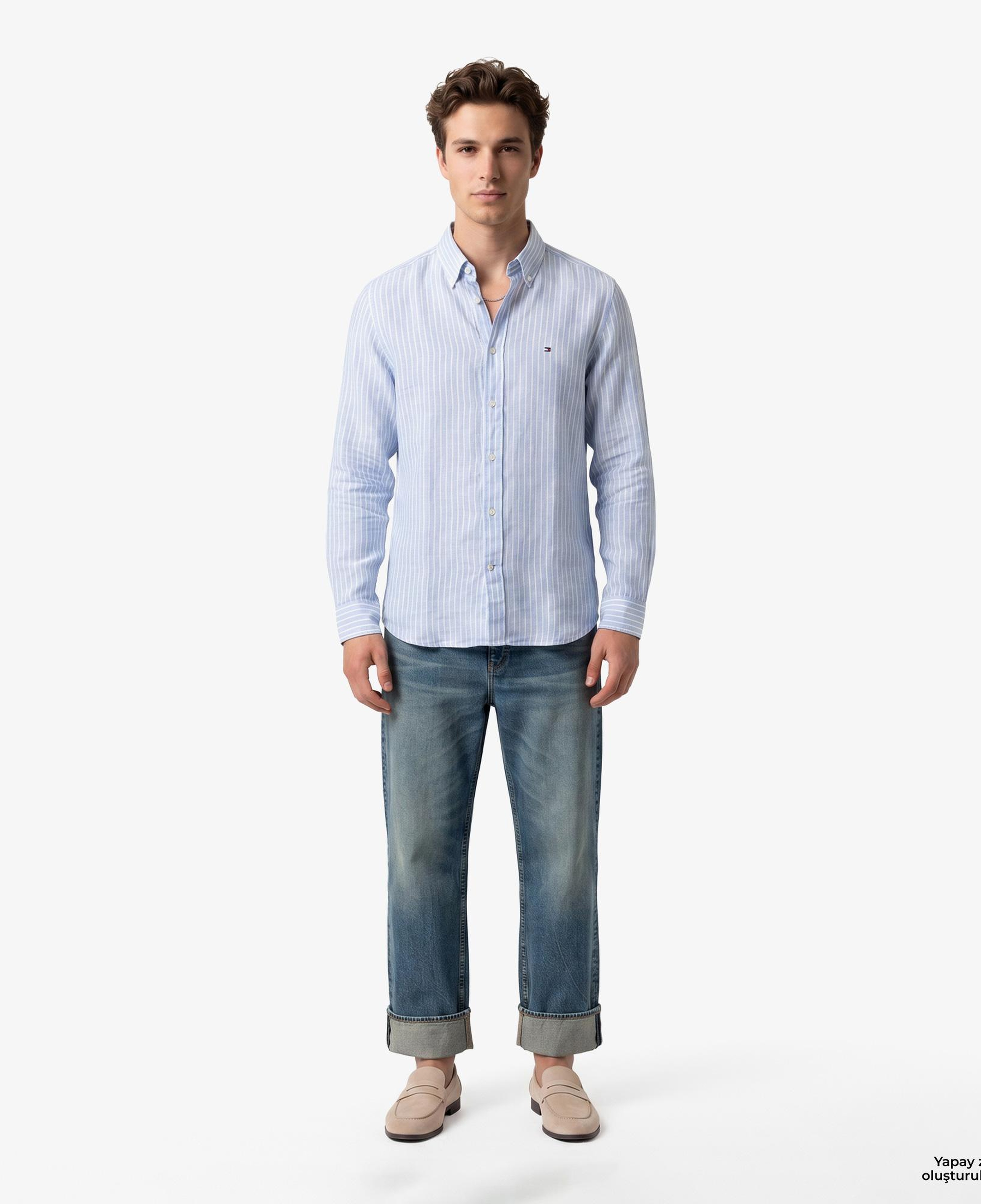 Tommy Hilfiger Seasonal Quality Erkek Mavi Keten Gömlek