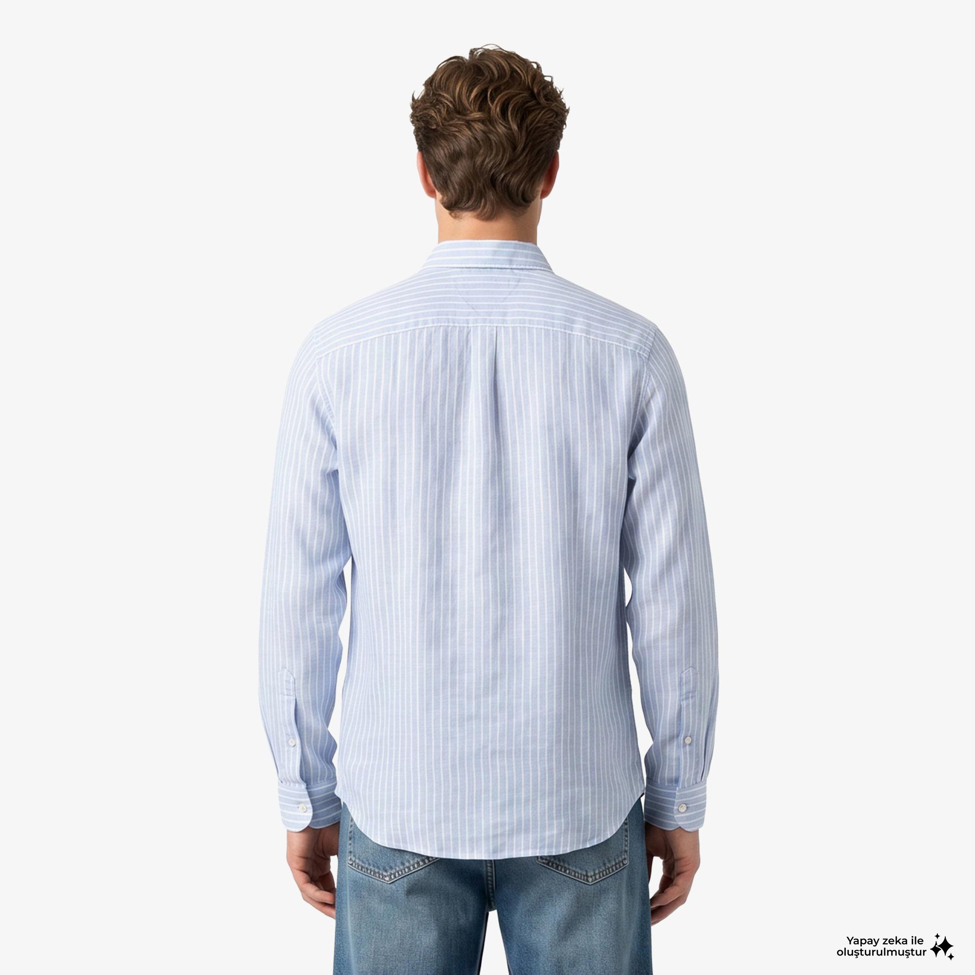 Tommy Hilfiger Seasonal Quality Erkek Mavi Keten Gömlek