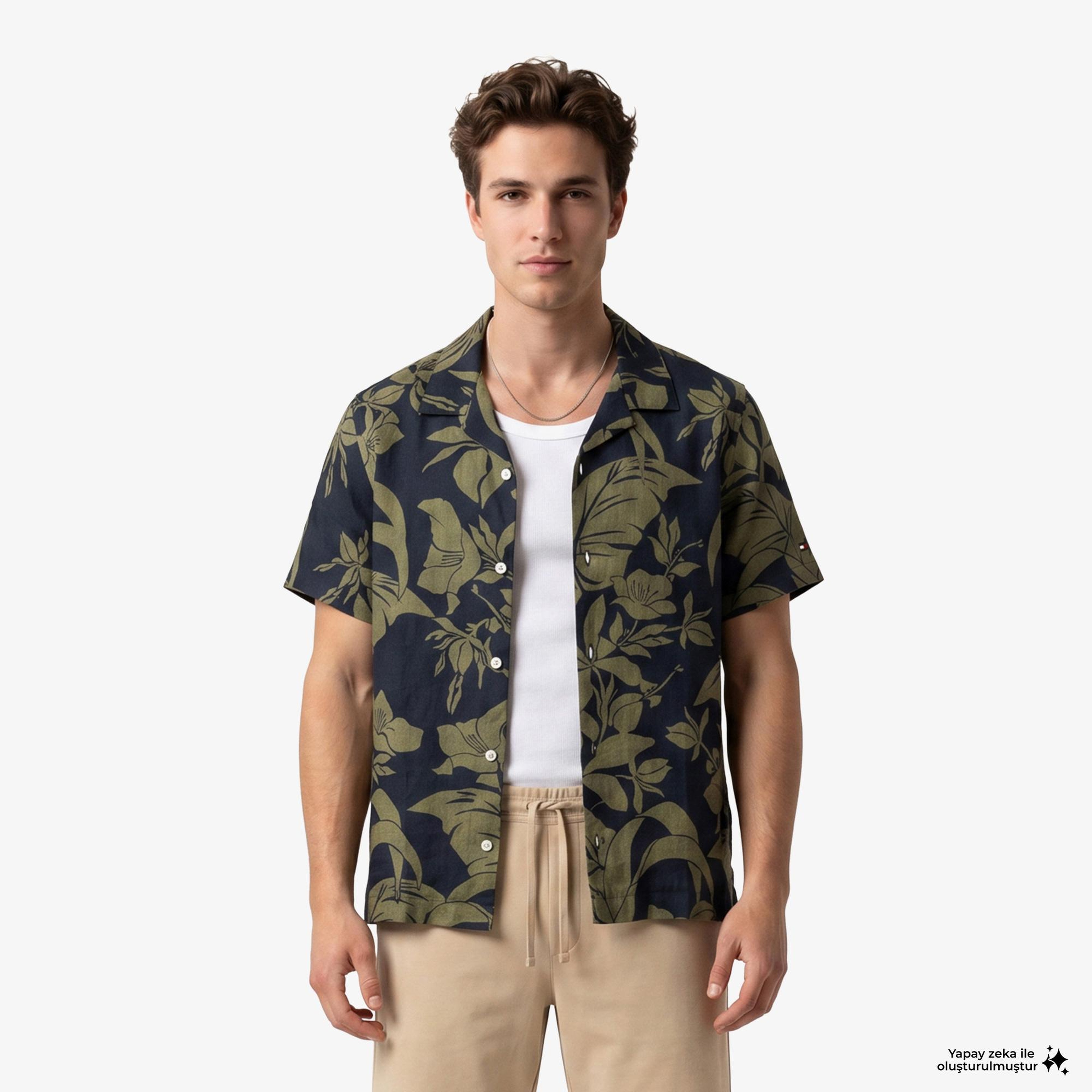 Tommy Hilfiger Mainline Erkek Lacivert Keten Gömlek