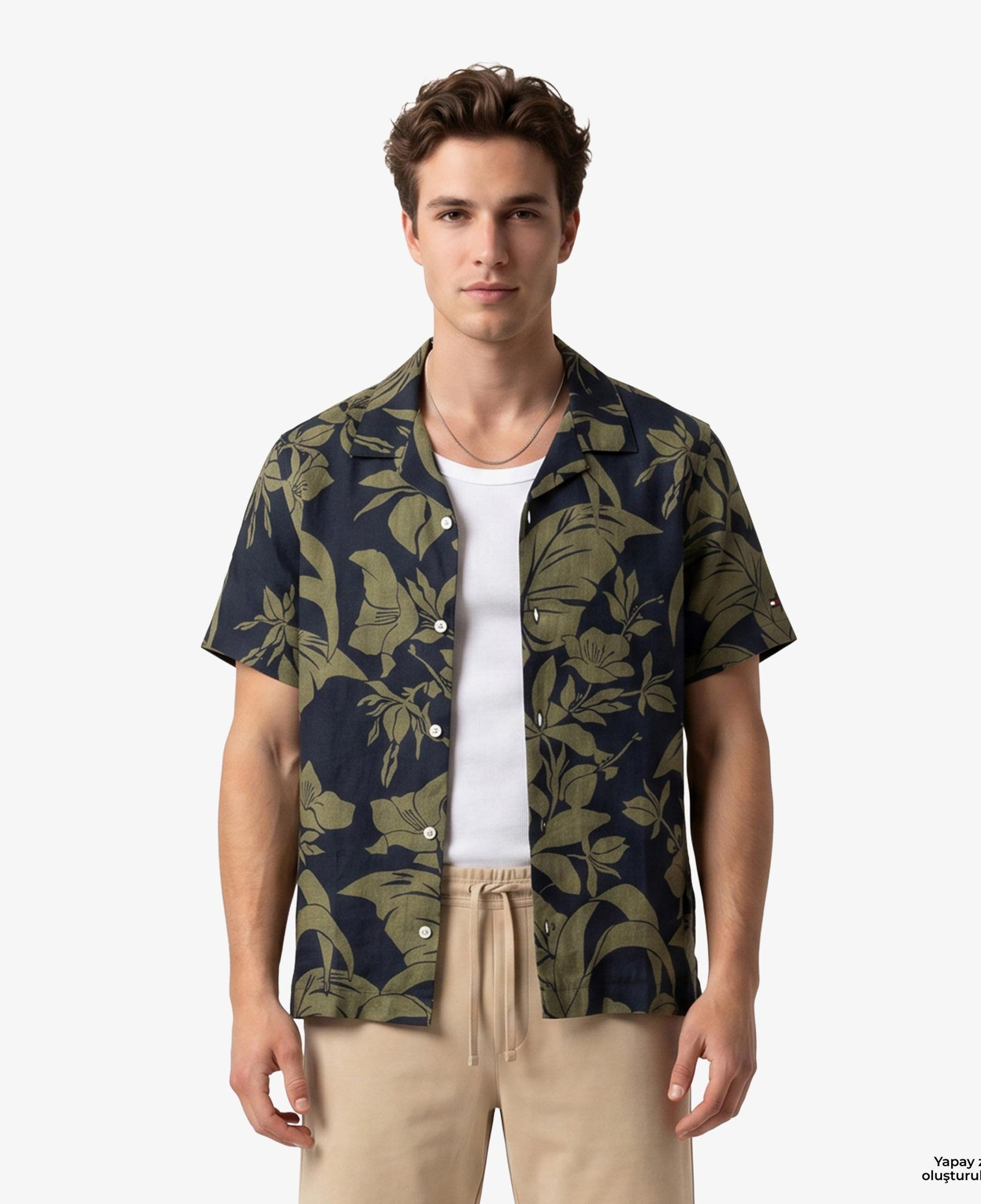 Tommy Hilfiger Mainline Erkek Lacivert Keten Gömlek